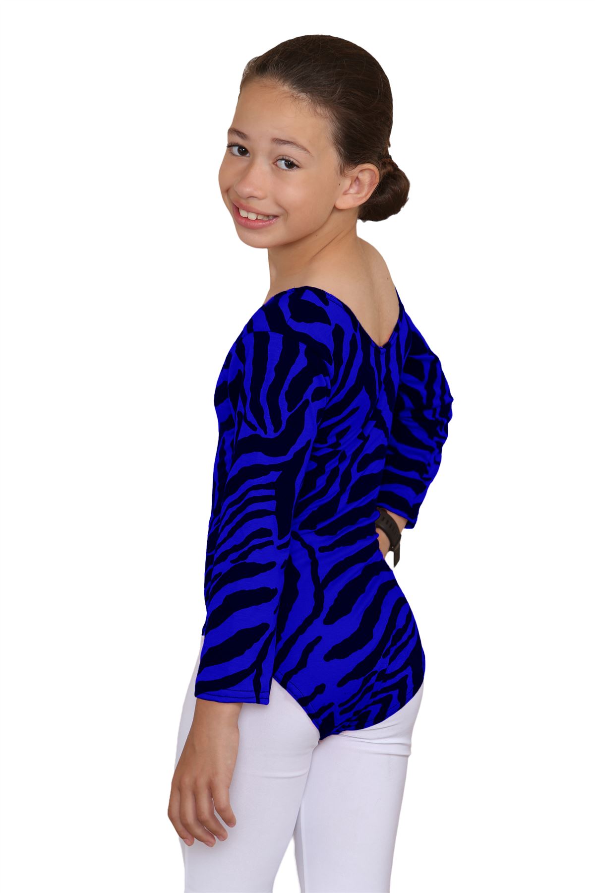 Girls Dance Leotard Zebra Print Long Sleeve Microfibre Gymnastics Kids Bodysuit - Picture 24 of 37