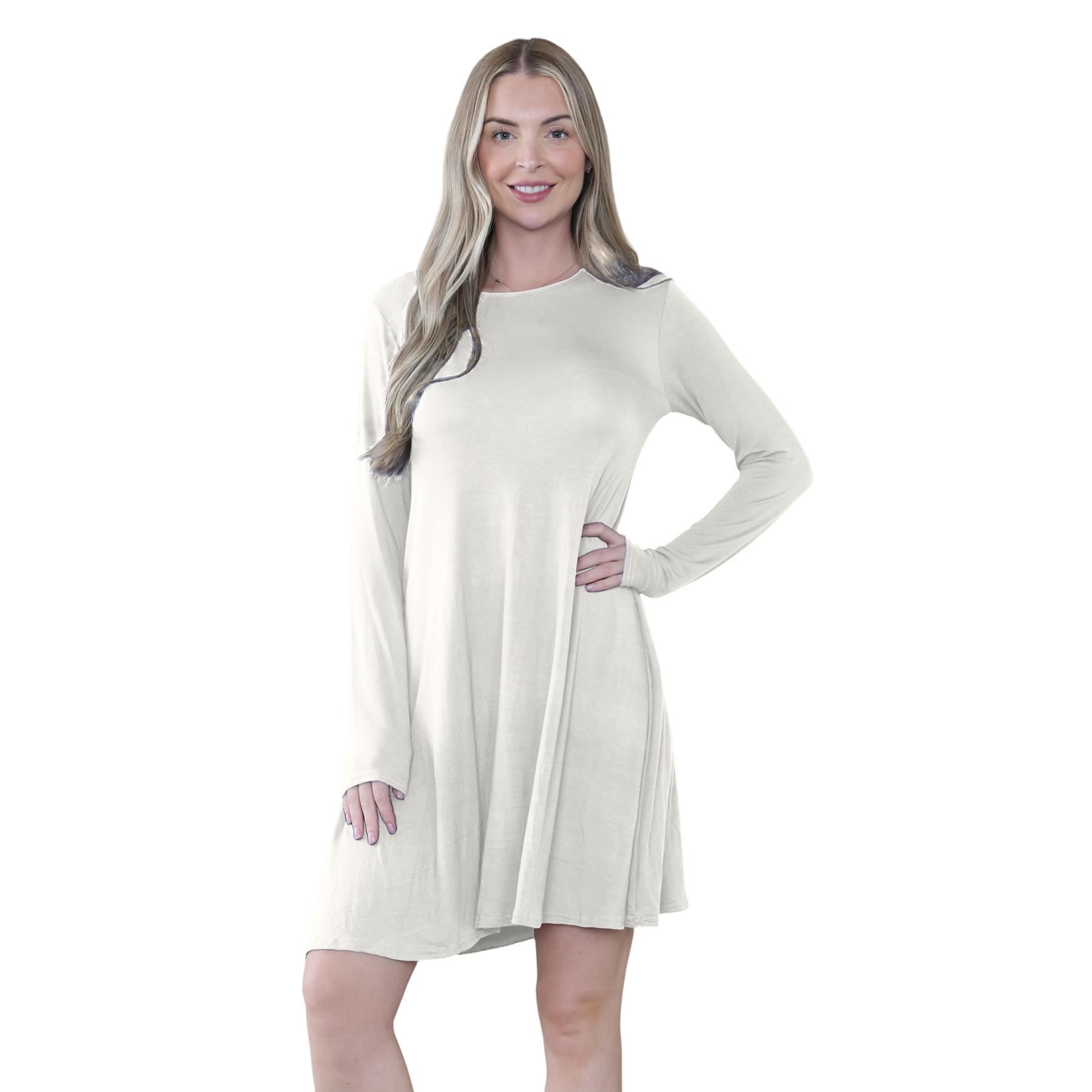 Damen Swing Kleid Uni Langarm Freizeit Ausgestellt A Linie Mini Oberteil Übergröße - Bild 29 von 100