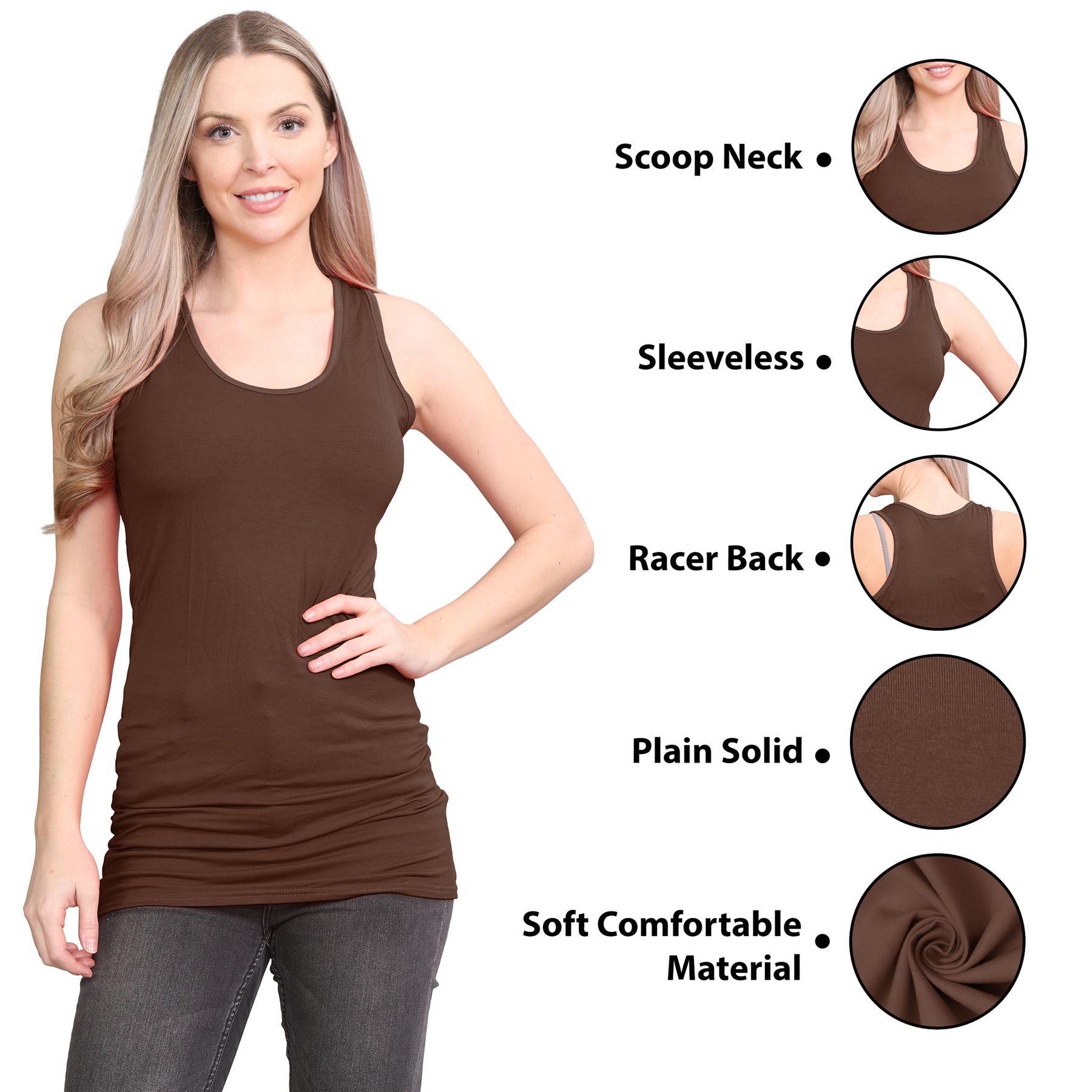 Damen Racerback Weste ärmellos figurbetont einfach dehnbar lang Muskel Gym Top - Bild 17 von 113