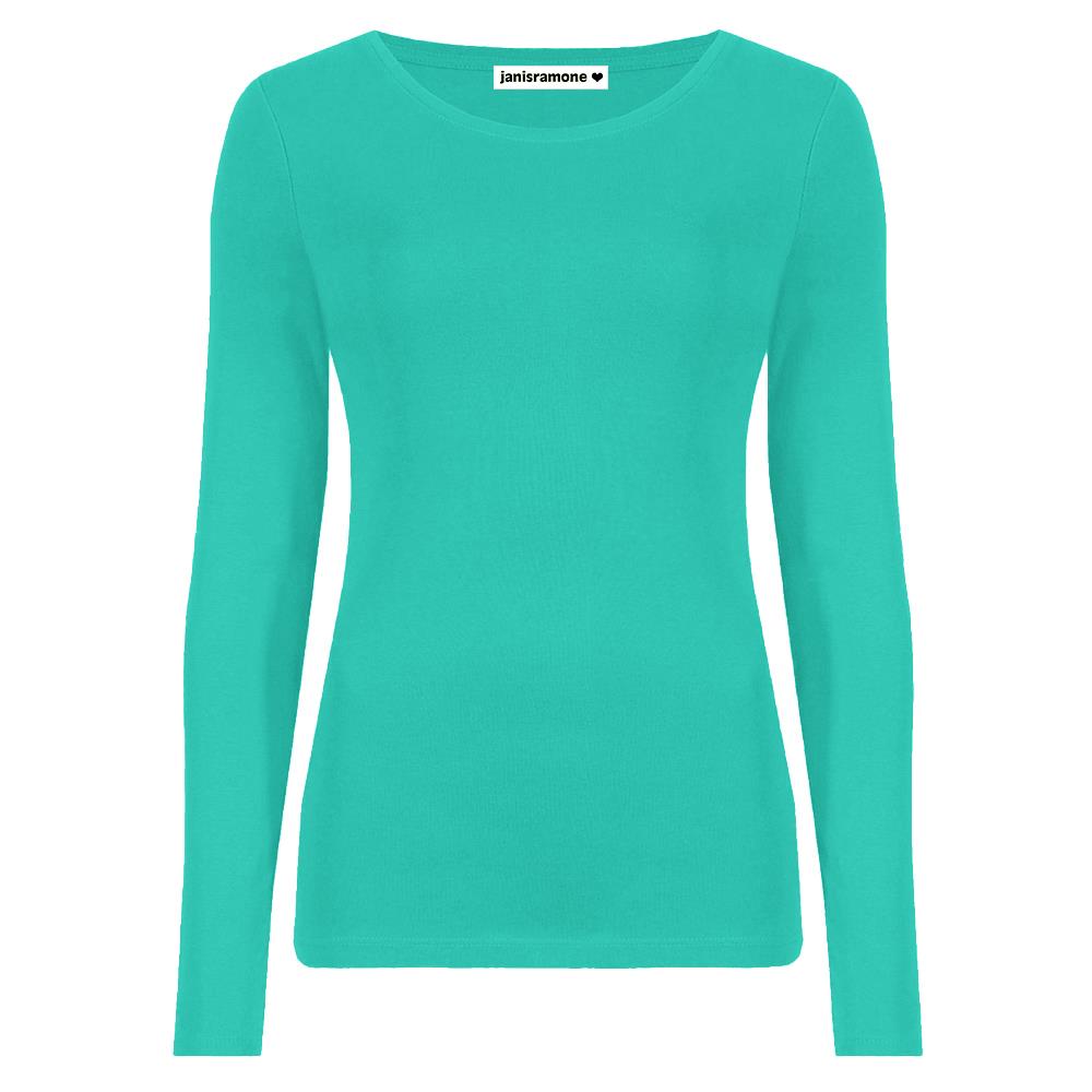 Camiseta para mujer cuello redondo manga larga elástica básica lisa informal - Imagen 12 de 34