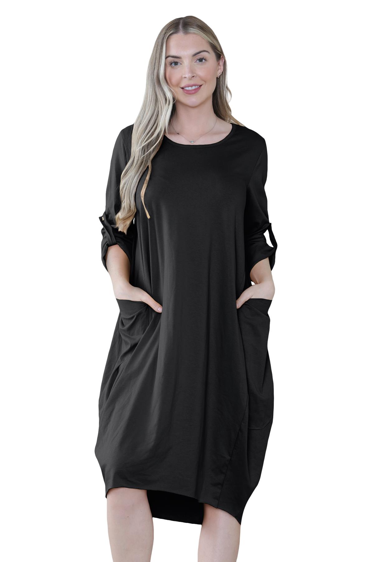 Vestido túnica italiana con mangas giratorias para damas Vestido Lagenlook Bolsillos lisos Vestido holgado - Imagen 2 de 45