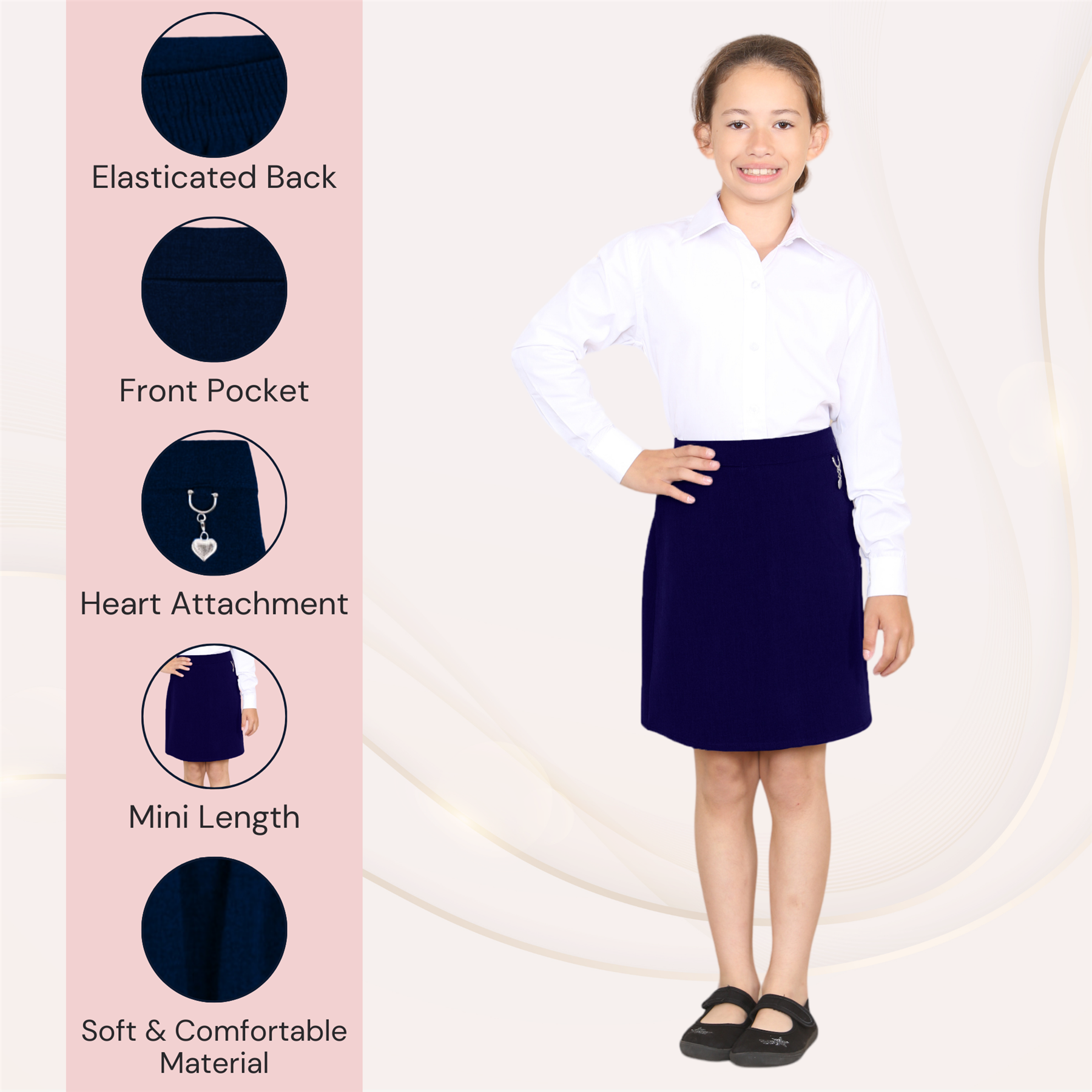 Girls Lycra School Skirt Heart Attachment Front Pocket Elasticated Back Uniform - Picture 26 of 29