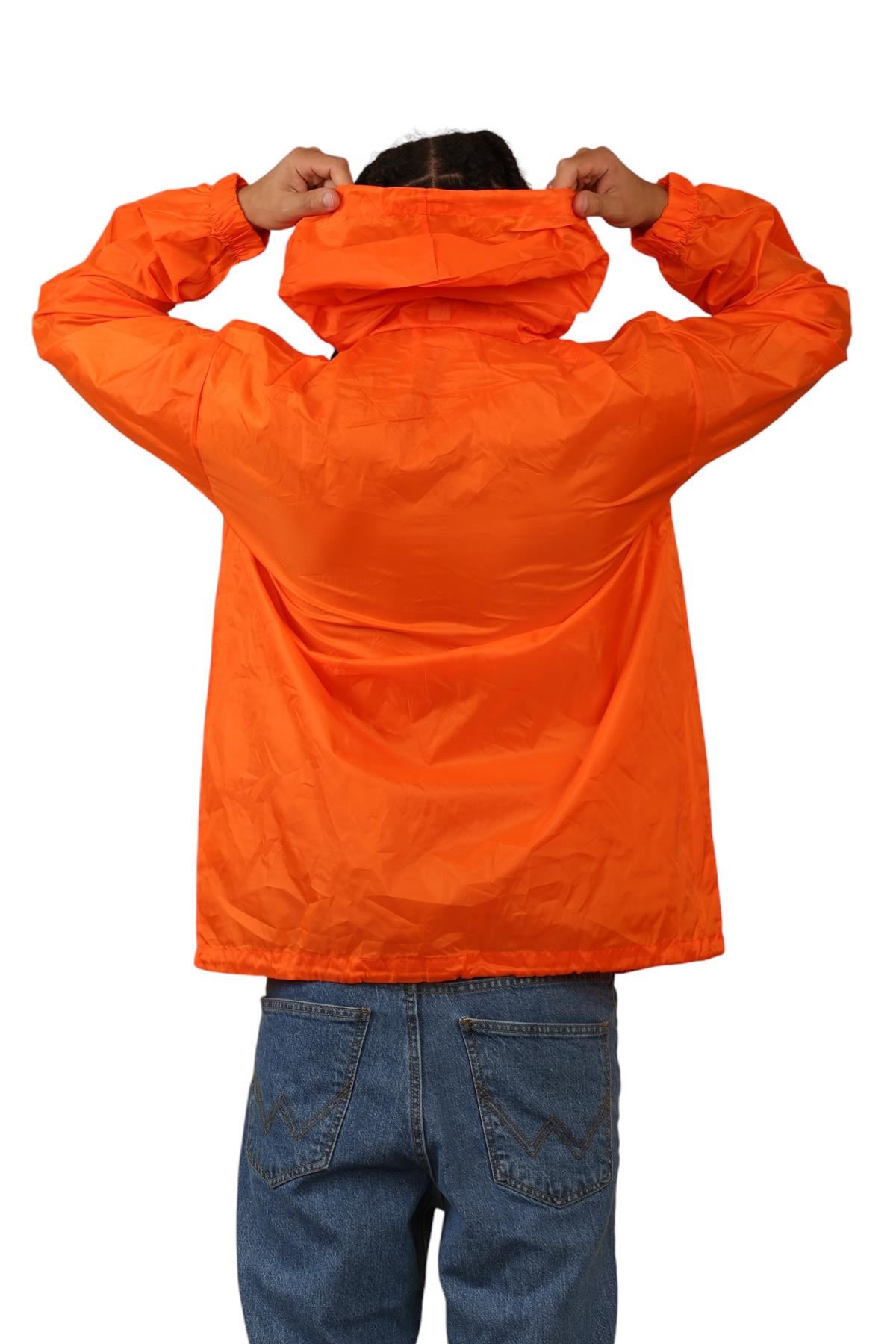 Hooded Waterproof Jacket Unisex Plain Rain Mac Lightweight Nylon Jacket Raincoat - Picture 6 of 7