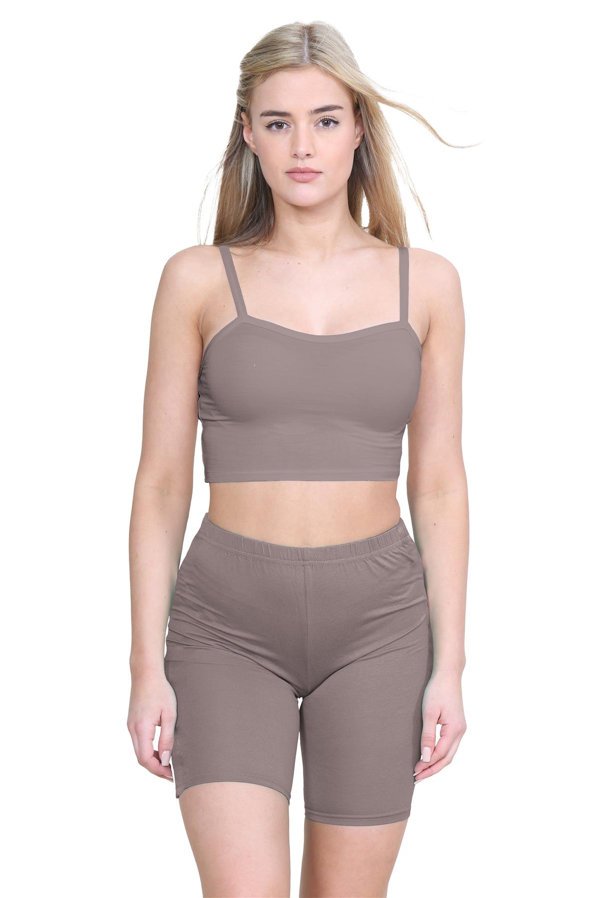 Para mujeres Prendas para el torso recortadas de tiras lisas Ciclismo Conjunto corto Informal Coord Ropa de salón de verano - Imagen 4 de 11