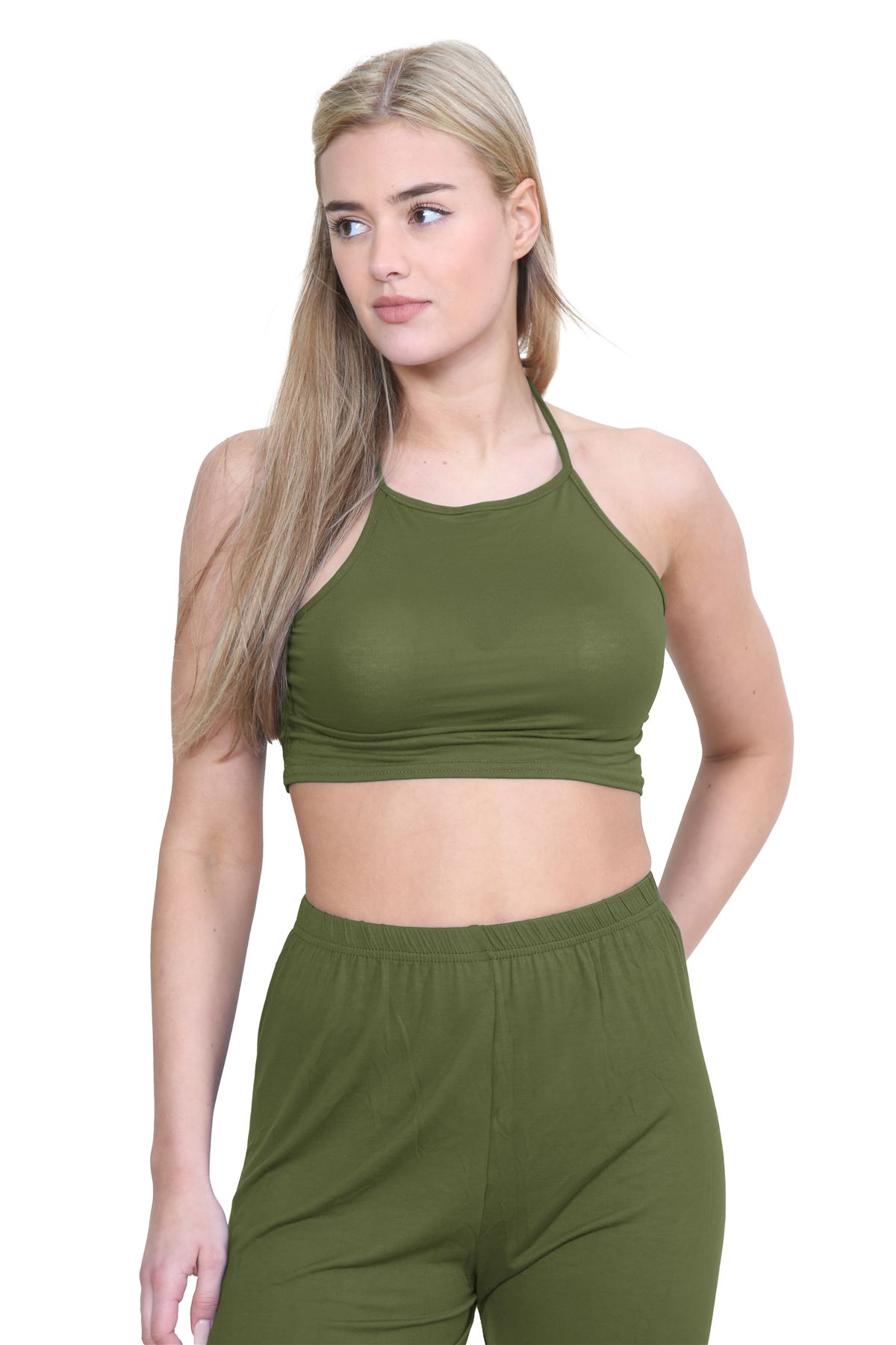 Halter Neck Crop Top Womens Vest Top Plain Tie Knot Top Basic Sleeveless T-Shirt - Picture 61 of 170