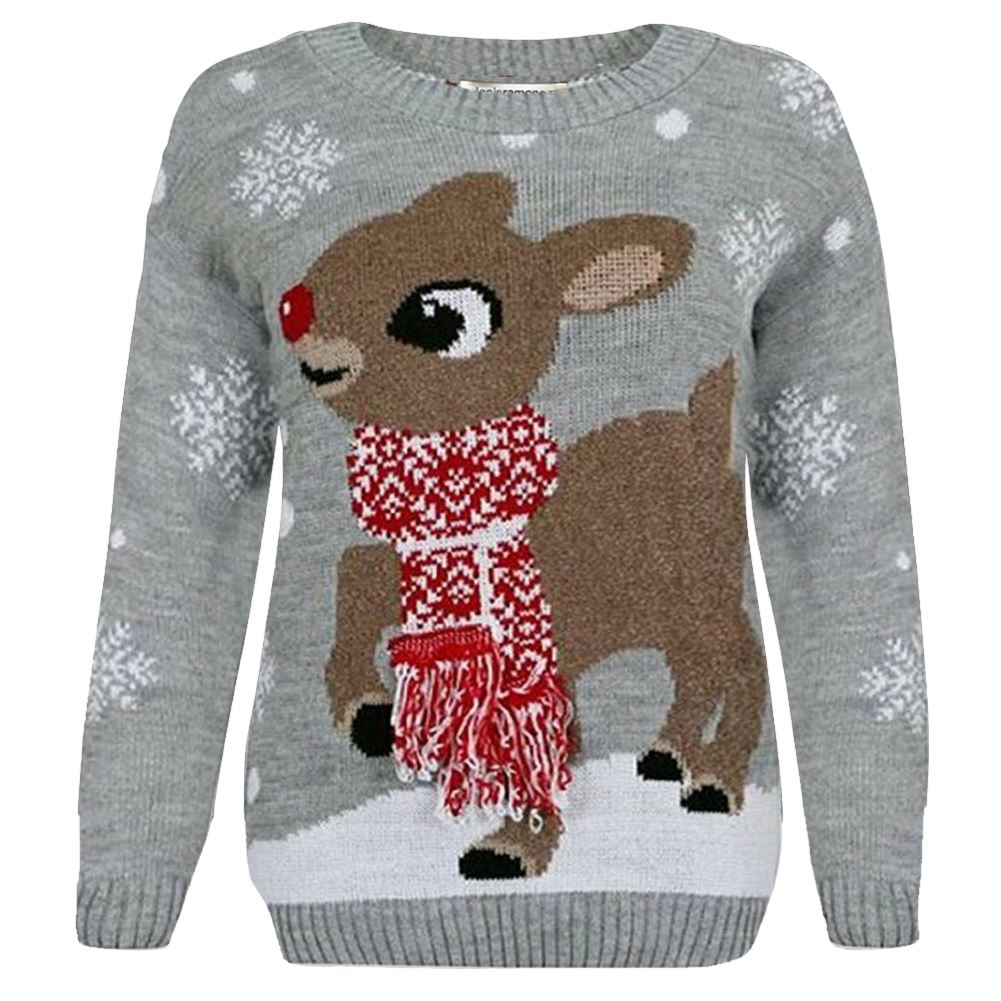 Christmas Reindeer Jumper Womens Knitted Funny Xmas Sweater Unisex Retro Jumpers - Picture 97 of 128