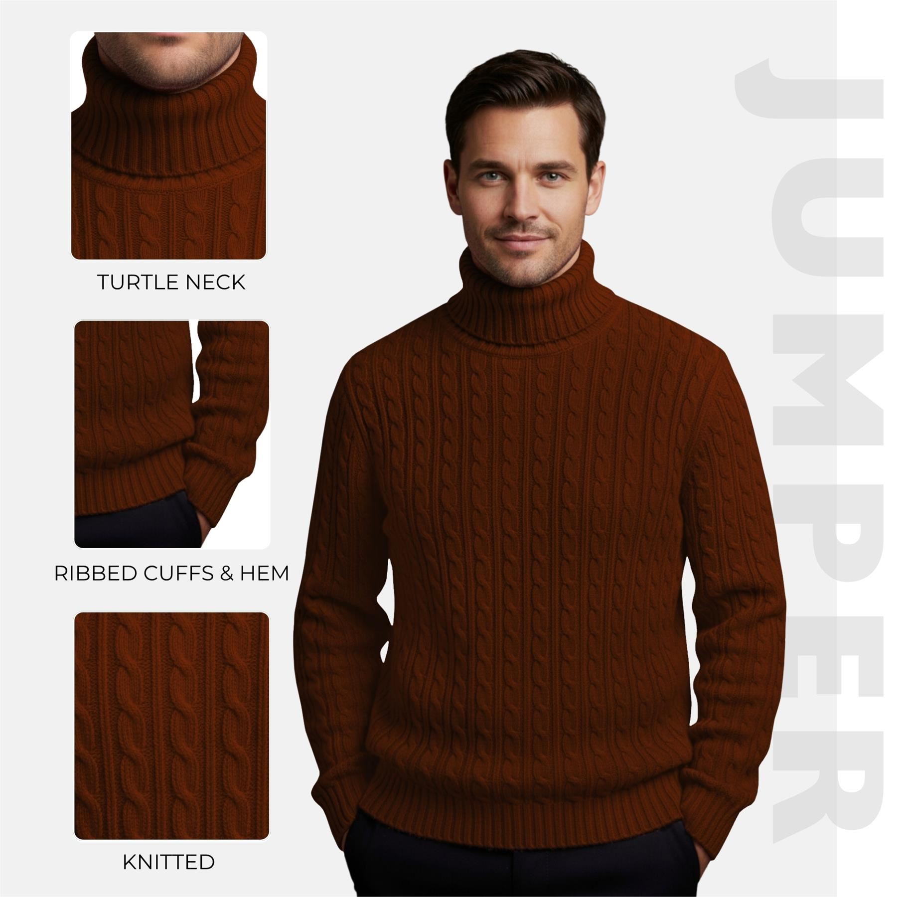 Herren Polo Rollkragen Langarm Pullover Zopfmuster Winterpullover Pulli - Bild 20 von 154