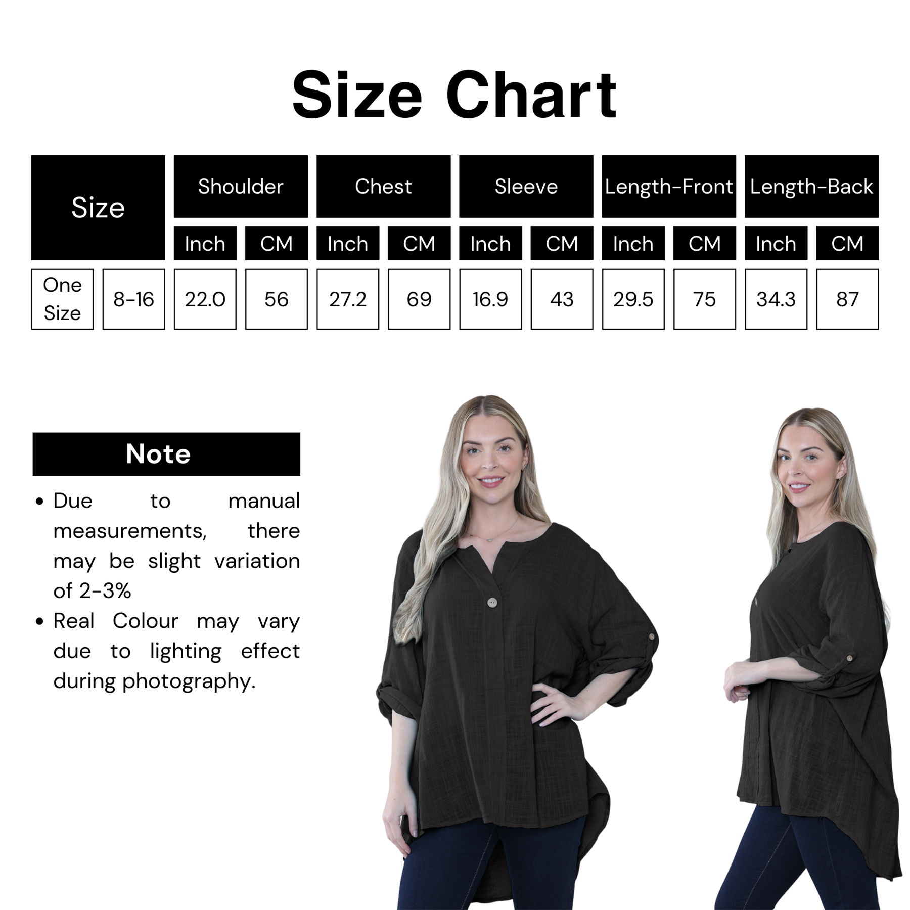 Camiseta informal lisa de lino y algodón con un botón de manga giratoria italiana para dama - Imagen 17 de 63