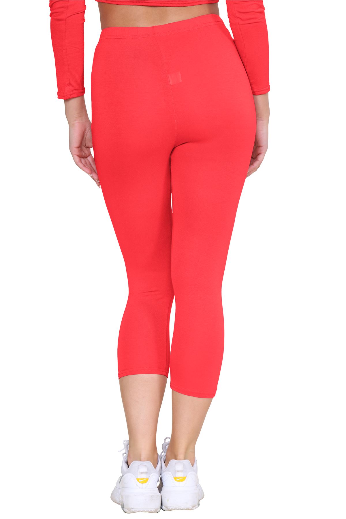 Womens 3/4 Leggings Workout Tight Plain Stretchy Cropped Capri Active Pants - Picture 144 of 186