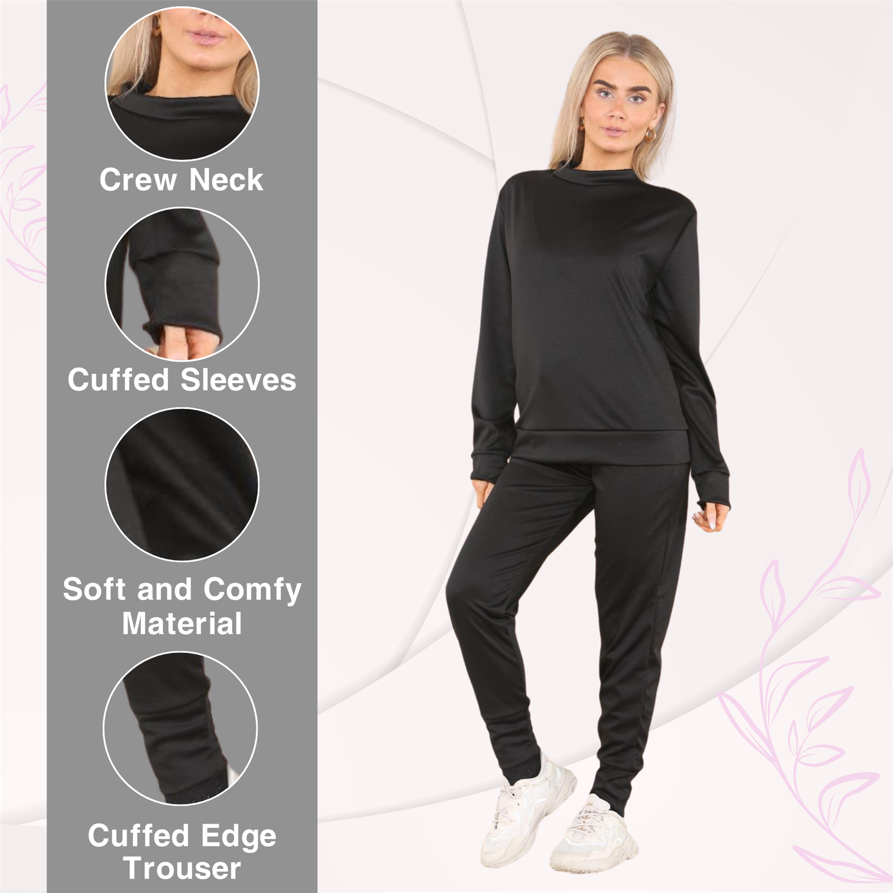 Chándal de manga larga para damas Pantalones de chándal 2 piezas Traje liso Ropa de salón - Imagen 6 de 45