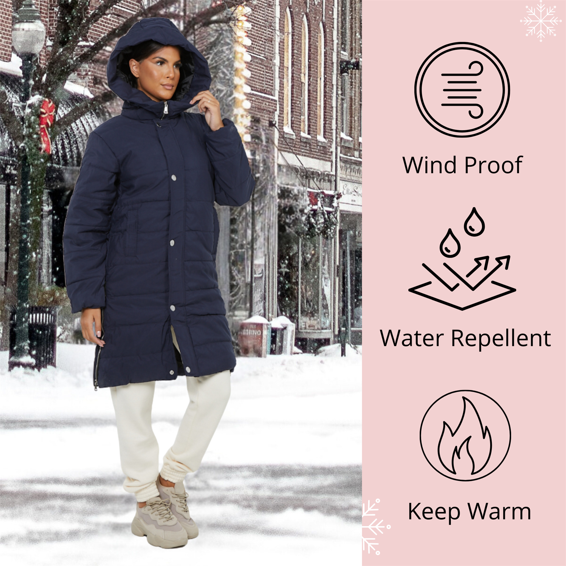Womens Hooded Longline Coat Puffer Padded Long Sleeve Bodywarmer Winter Jacket - Picture 35 of 50