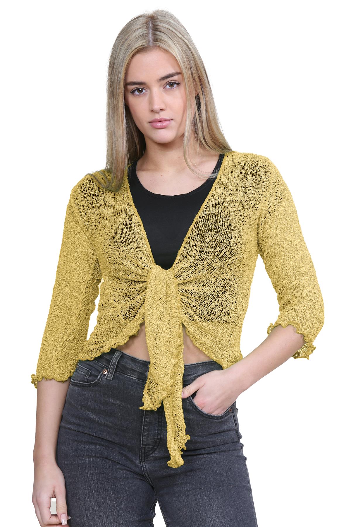 Damen Bolero zum Binden Shrug Double Feinstrick Häkel Cardigan Cropped Top - Bild 199 von 205