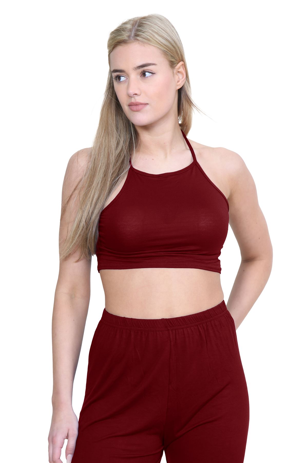 Halter Neck Crop Top Womens Vest Top Plain Tie Knot Top Basic Sleeveless T-Shirt - Picture 155 of 170