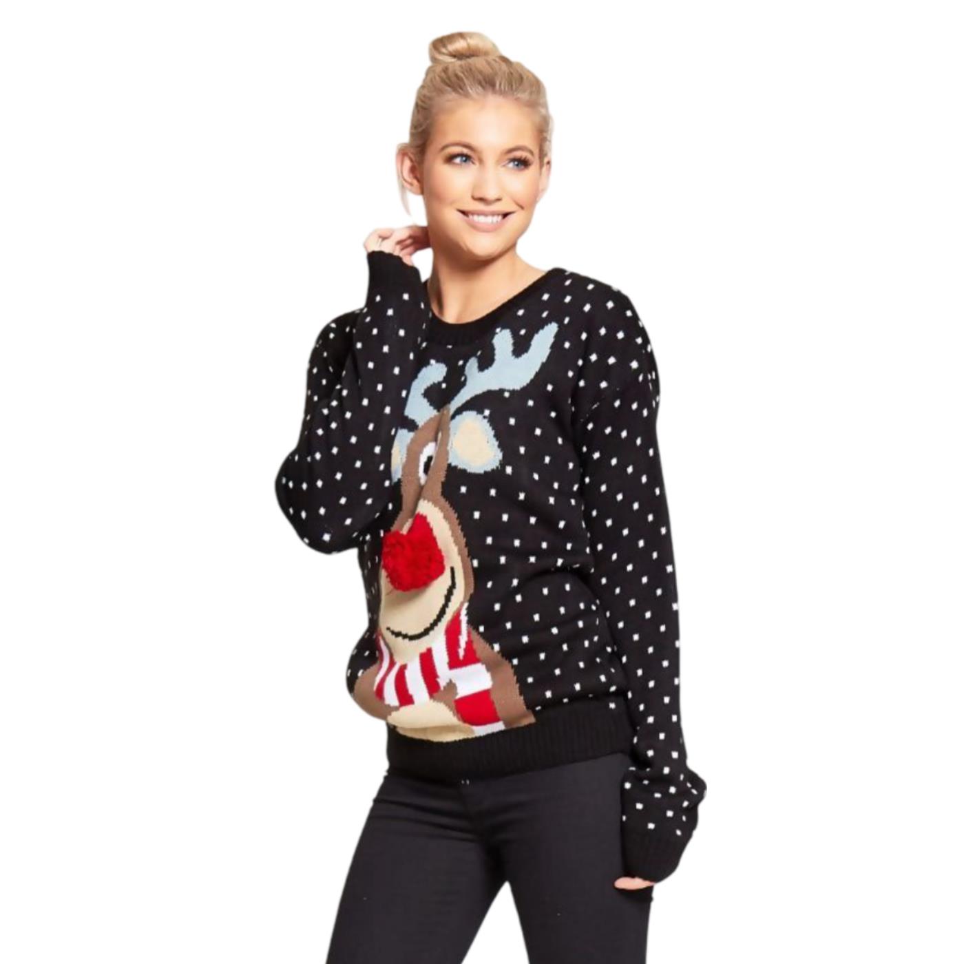 Christmas Reindeer Jumper Womens Knitted Funny Xmas Sweater Unisex Retro Jumpers - Picture 38 of 128