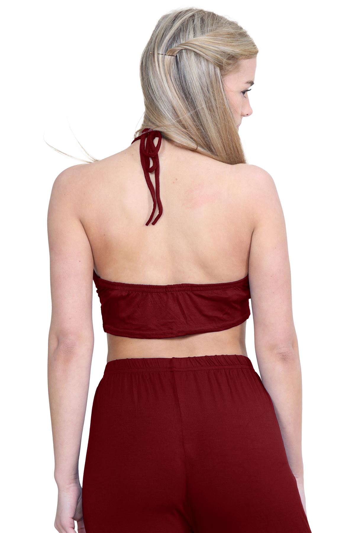 Halter Neck Crop Top Womens Vest Top Plain Tie Knot Top Basic Sleeveless T-Shirt - Picture 157 of 170