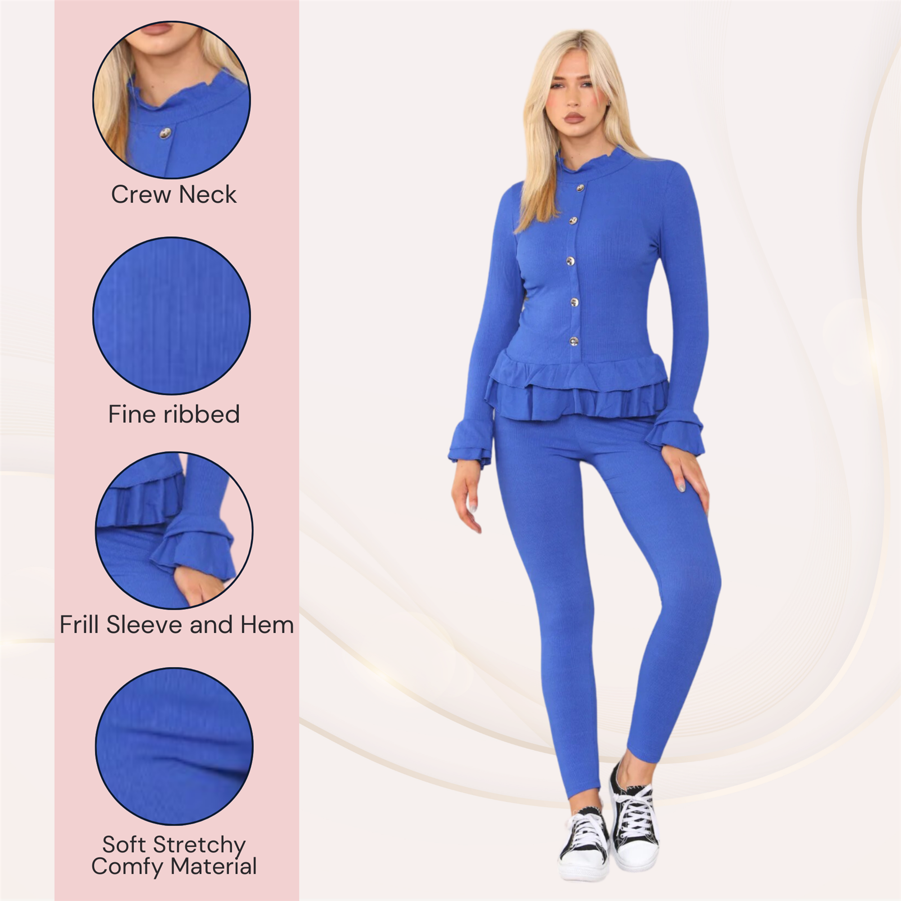 Damas Juego de 2 piezas de ropa de salón con botones peplum manga larga - Imagen 45 de 55
