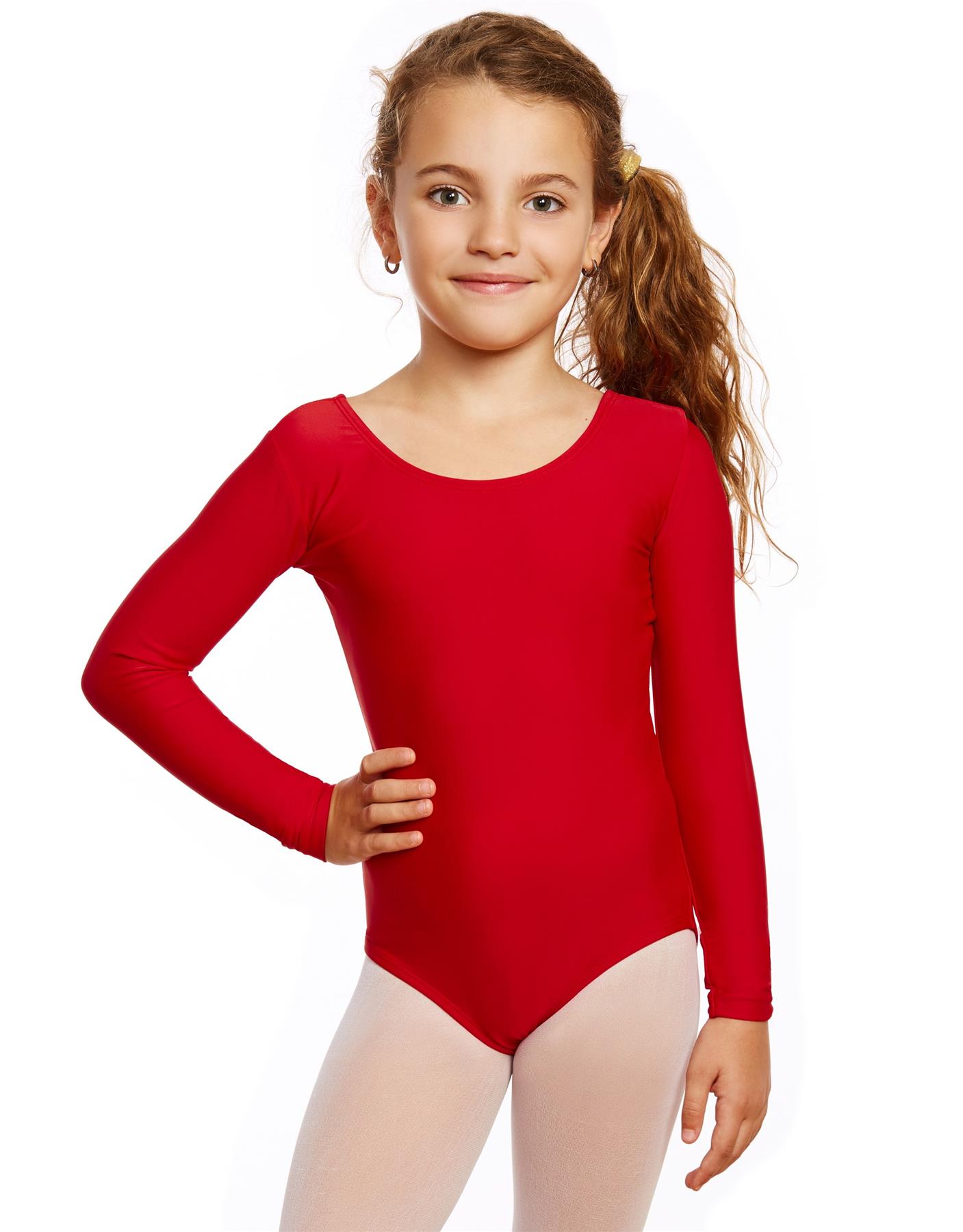 New Girls Kids Plain Long Sleeve Microfibre Stretch Dance Leotard
