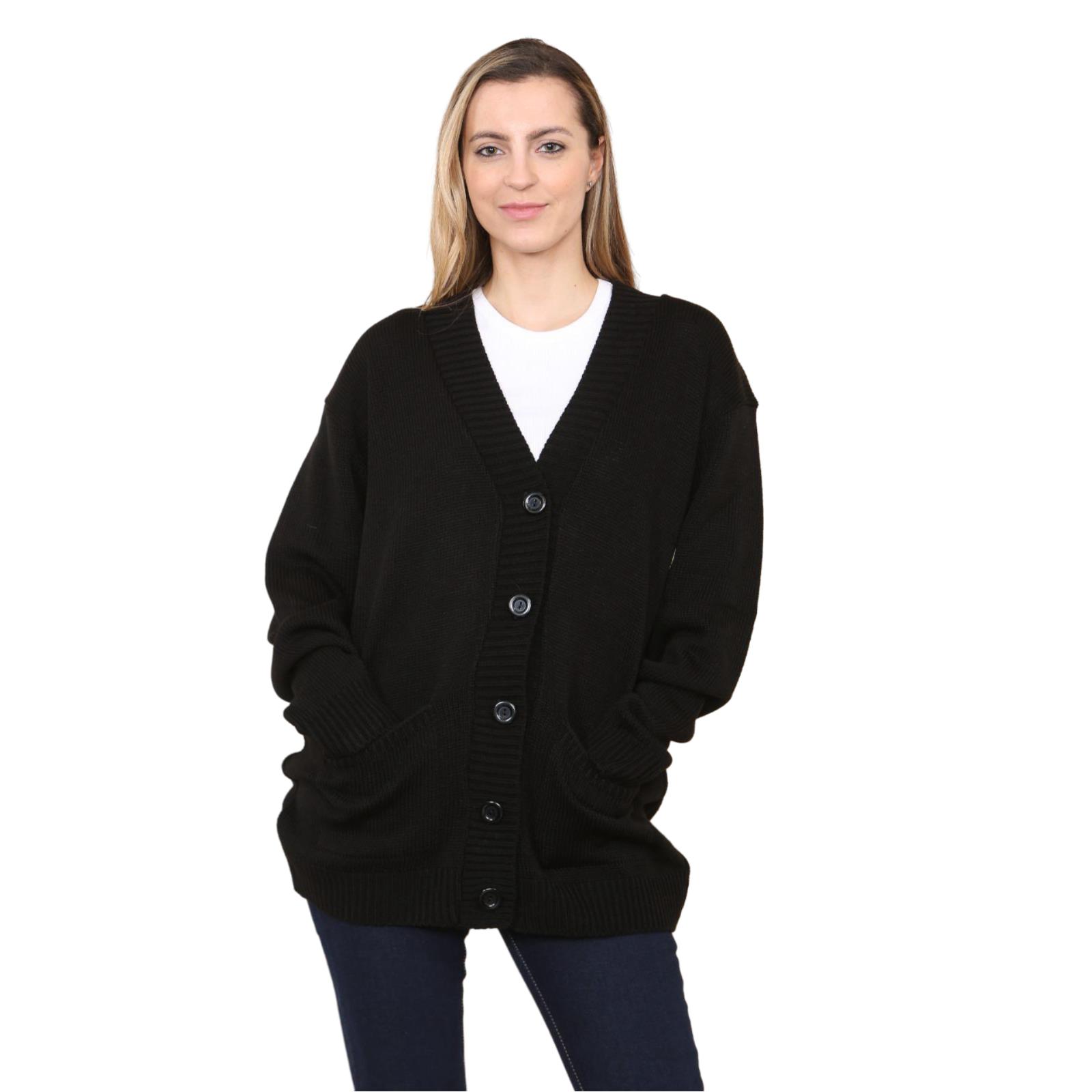 Womens Long Sleeve Cardigan Plain Knitted Ladies Button Pockets V Neck Sweater