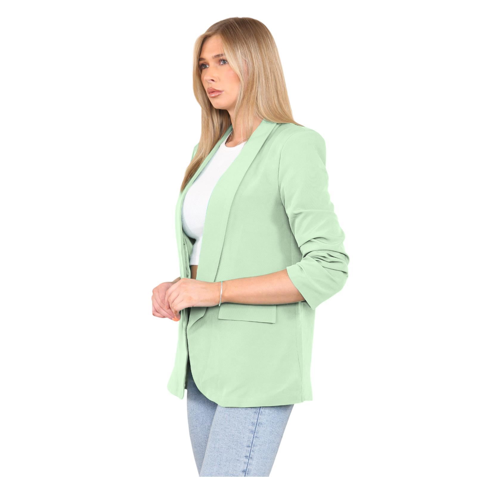 Blazer de manga acanalada para damas totalmente forrado cuello liso informal chaqueta de oficina top - Imagen 40 de 97