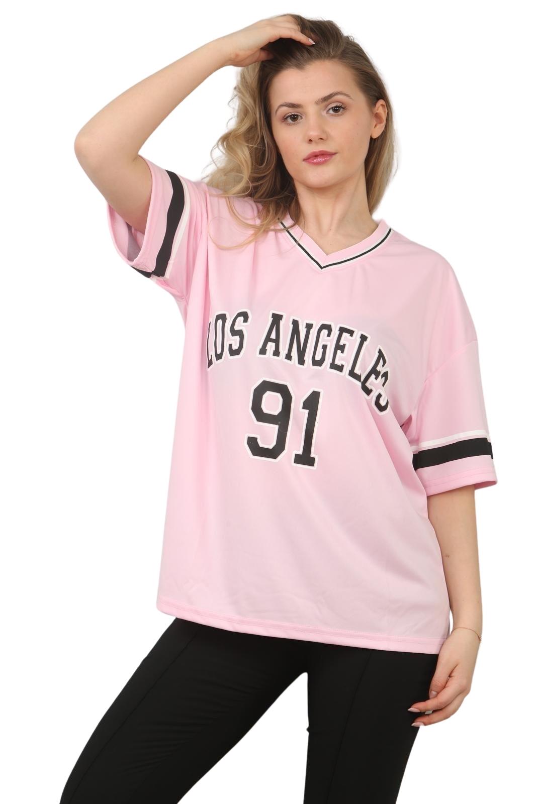Camiseta de mujer de gran tamaño cuello en V LA 91 fútbol americano universitario holgada verano top - Imagen 3 de 50
