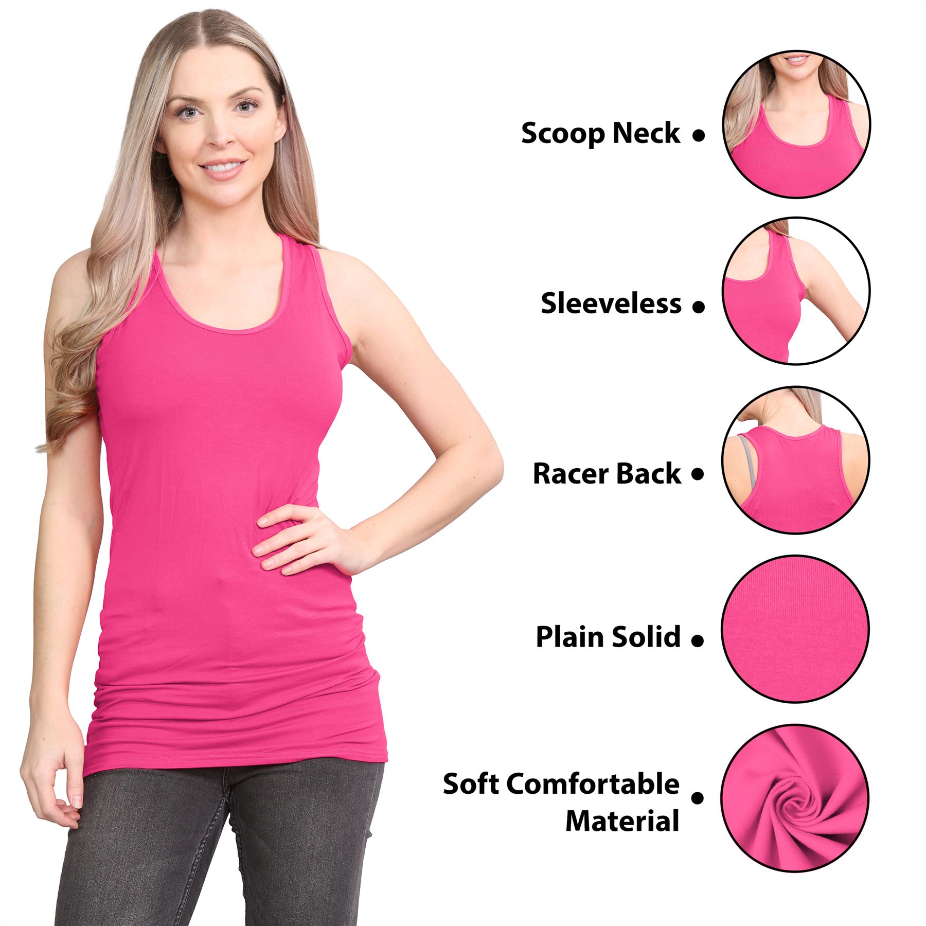 Damen Racerback Weste ärmellos figurbetont einfach dehnbar lang Muskel Gym Top - Bild 37 von 113