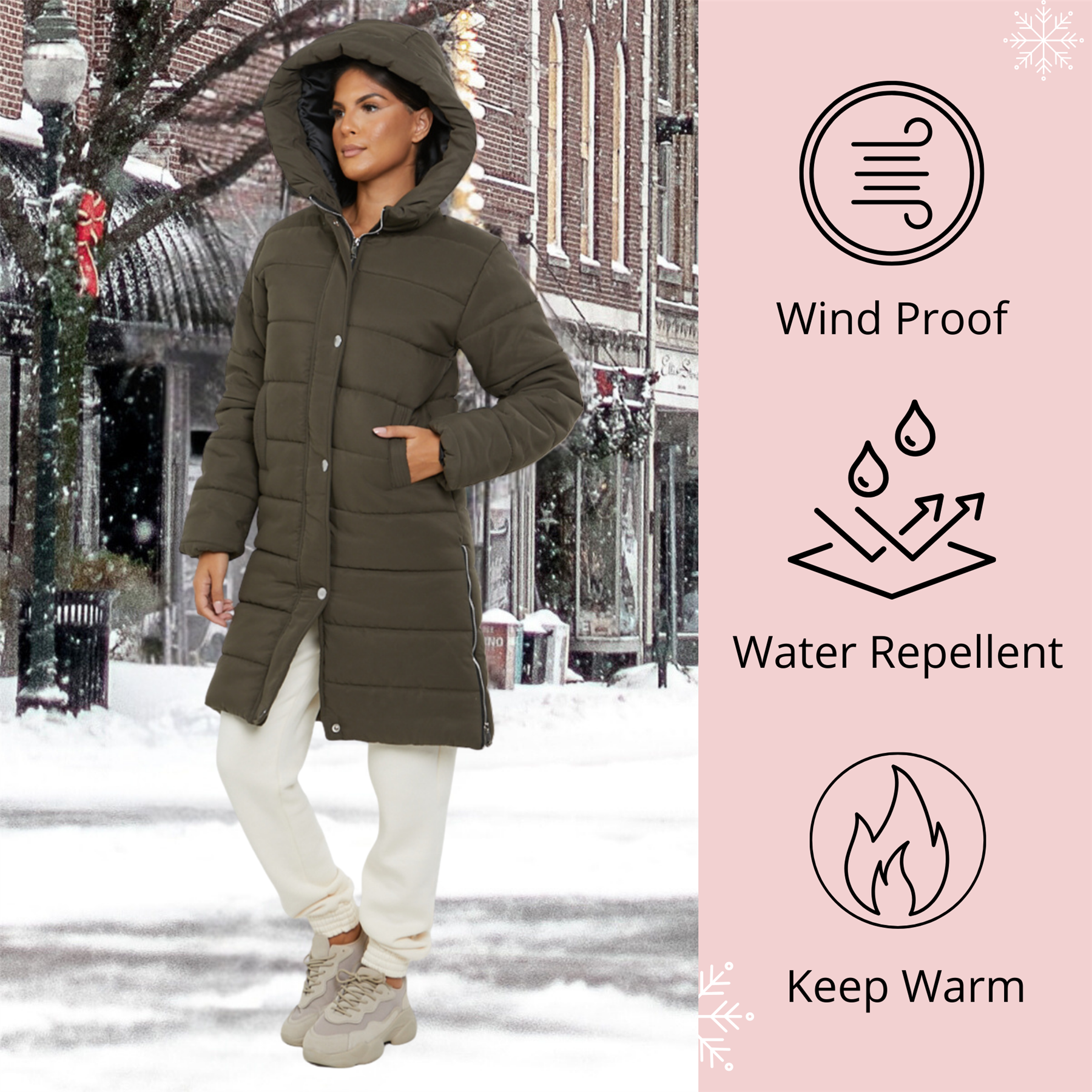 Womens Hooded Longline Coat Puffer Padded Long Sleeve Bodywarmer Winter Jacket - Picture 27 of 50