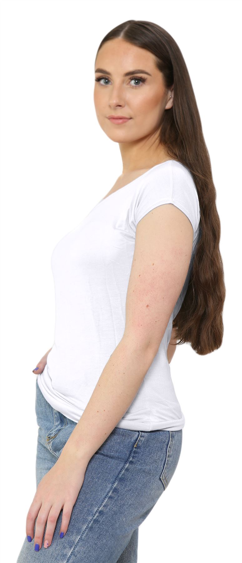 Nuevo Damas Mangas Cortas Hombro Liso Elastizado Calce Ajustado Bardot Camiseta Prenda para el torso - Imagen 58 de 58