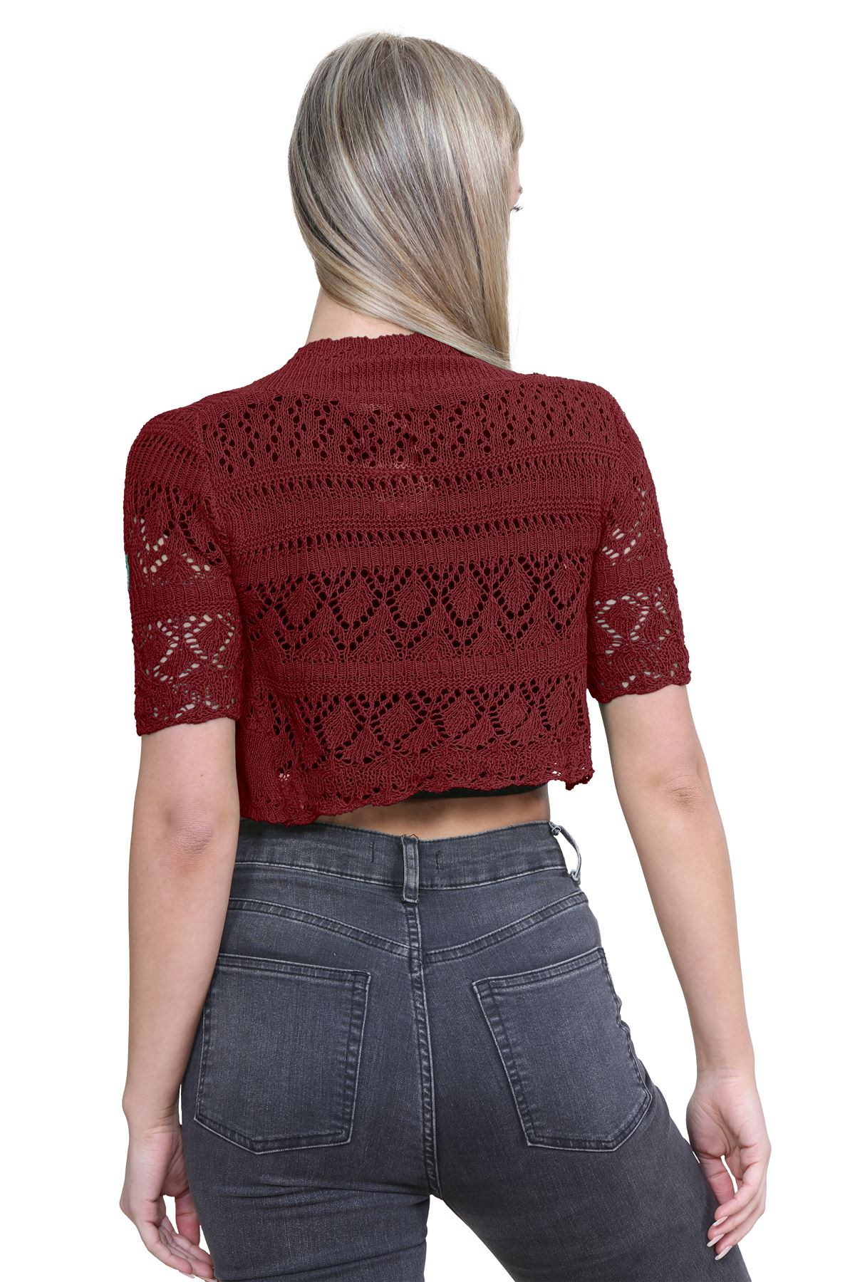 Womens Crochet Knitted Bolero Shrug Short Sleeve Open Front Cardigan Crop Top - Picture 177 of 186
