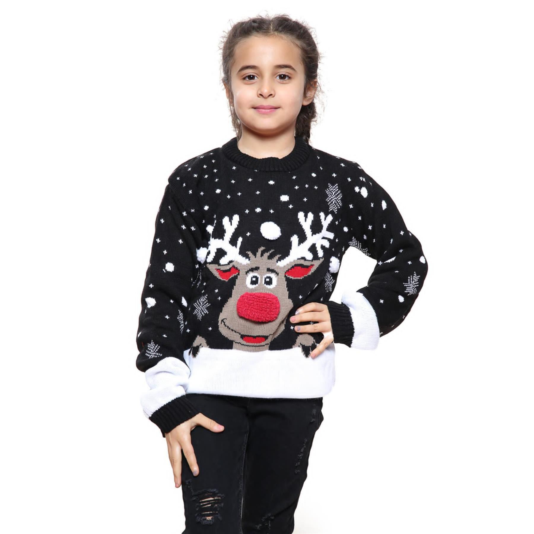 Kinder Weihnachten Pullover Rentier Schneeflocke gestrickt Mädchen Jungen Weihnachten Pullover Pullover - Bild 9 von 22