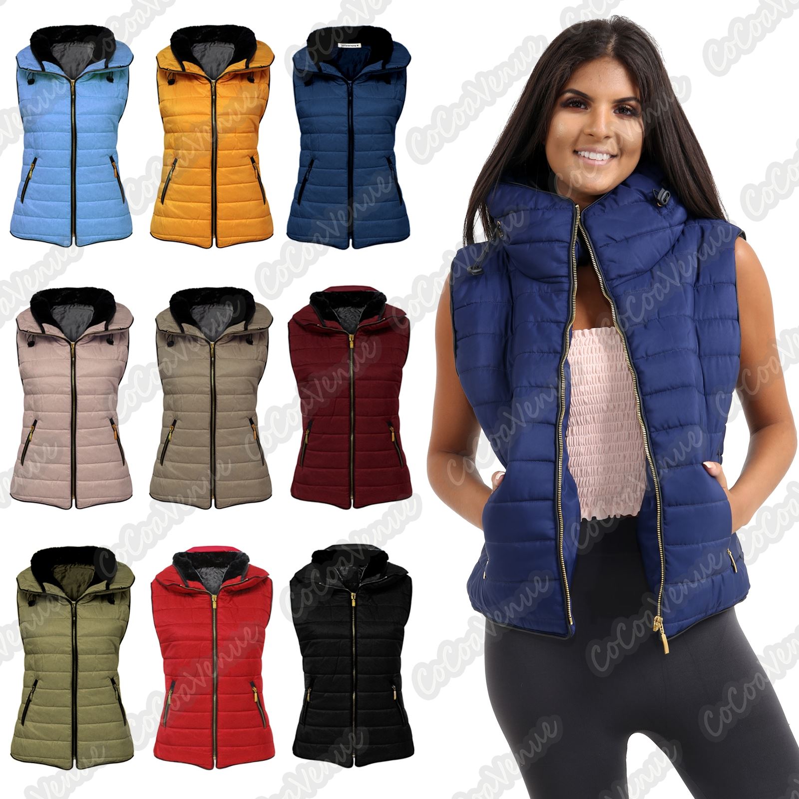 New Womens Sleeveless Gilet Quilted Padded Body Warmer Zip Up Puffer