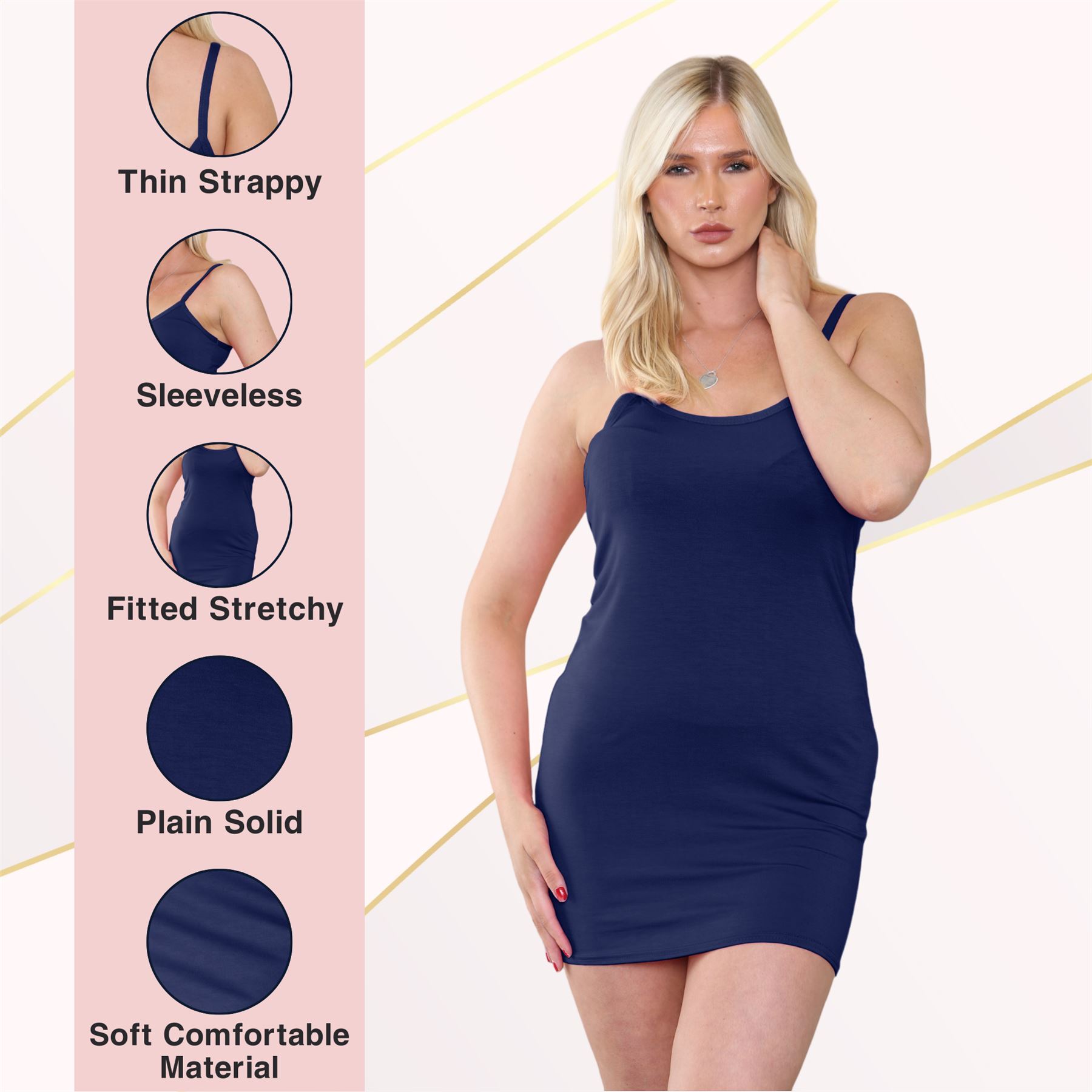 Womens Cami Bodycon Mini Dress Plain Strappy Vest Summer Tank Top Mini Dress - Picture 69 of 127