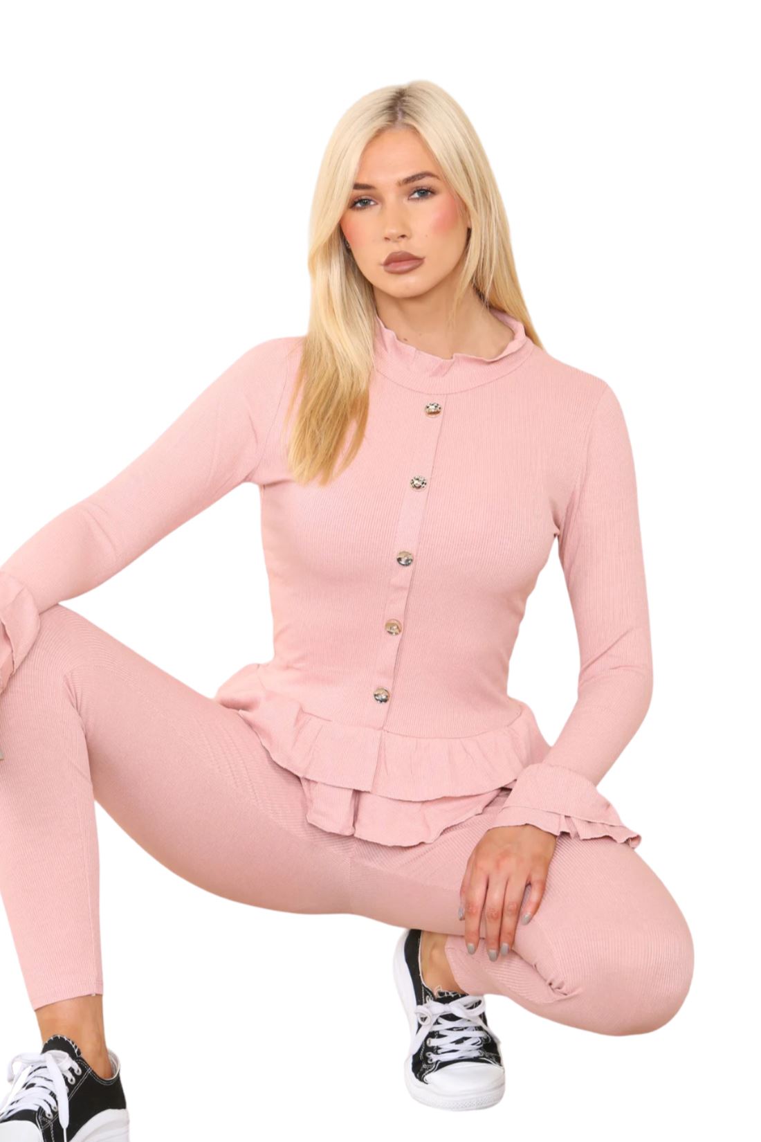 Damas Juego de 2 piezas de ropa de salón con botones peplum manga larga - Imagen 31 de 55