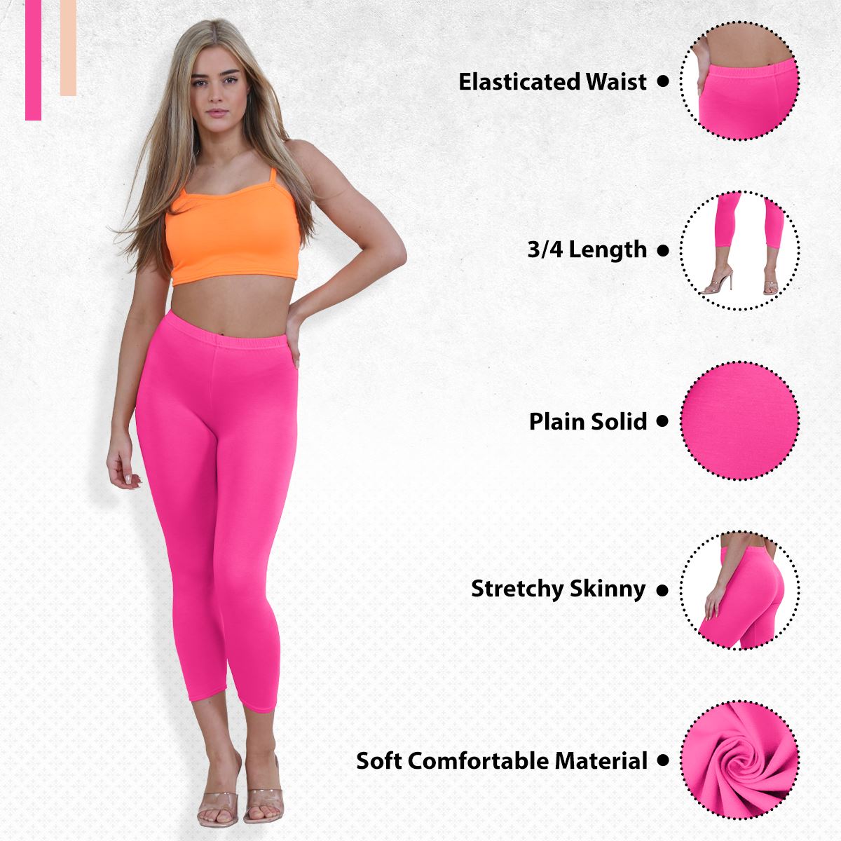 Womens 3/4 Leggings Workout Tight Plain Stretchy Cropped Capri Active Pants - Picture 43 of 186