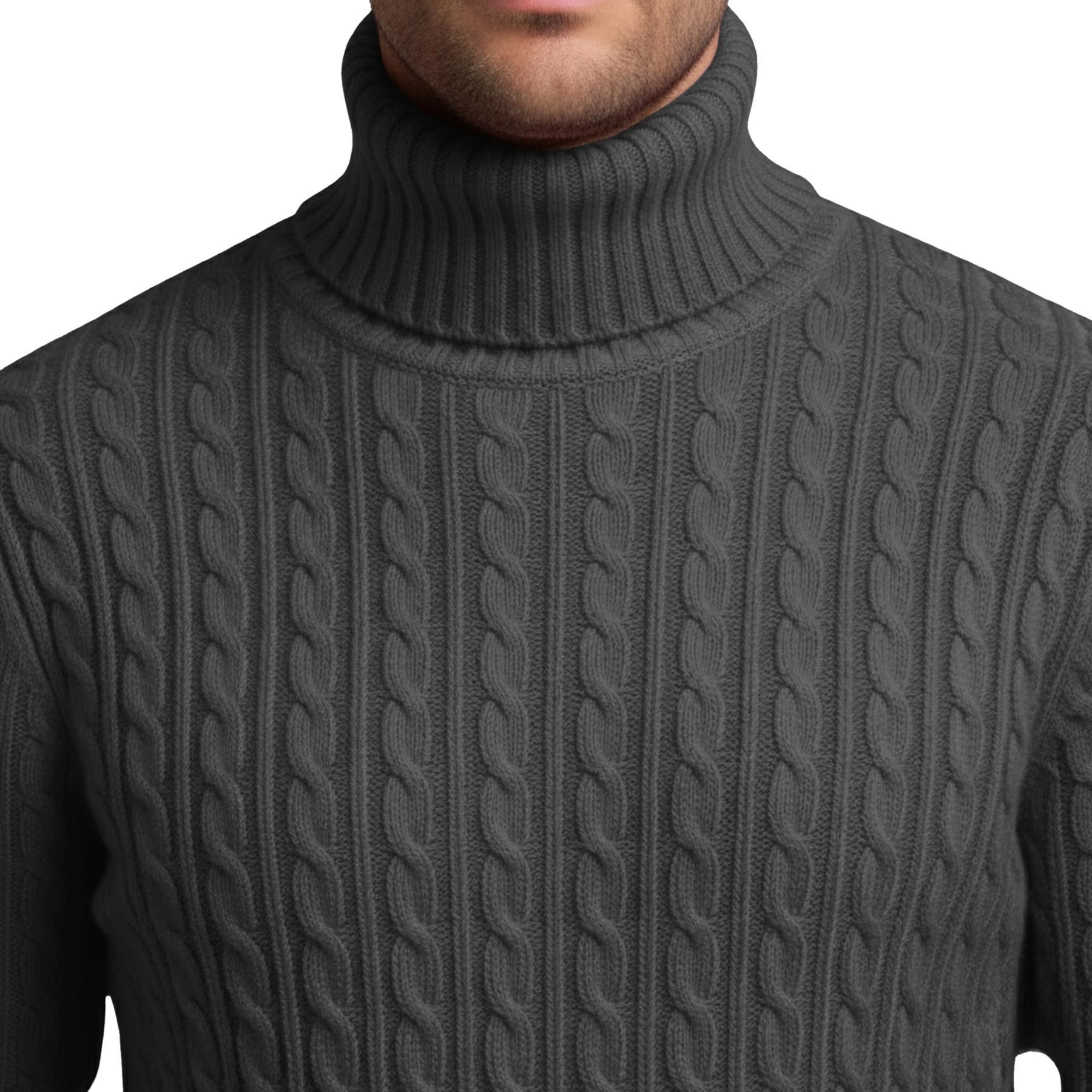 Herren Polo Rollkragen Langarm Pullover Zopfmuster Winterpullover Pulli - Bild 40 von 154