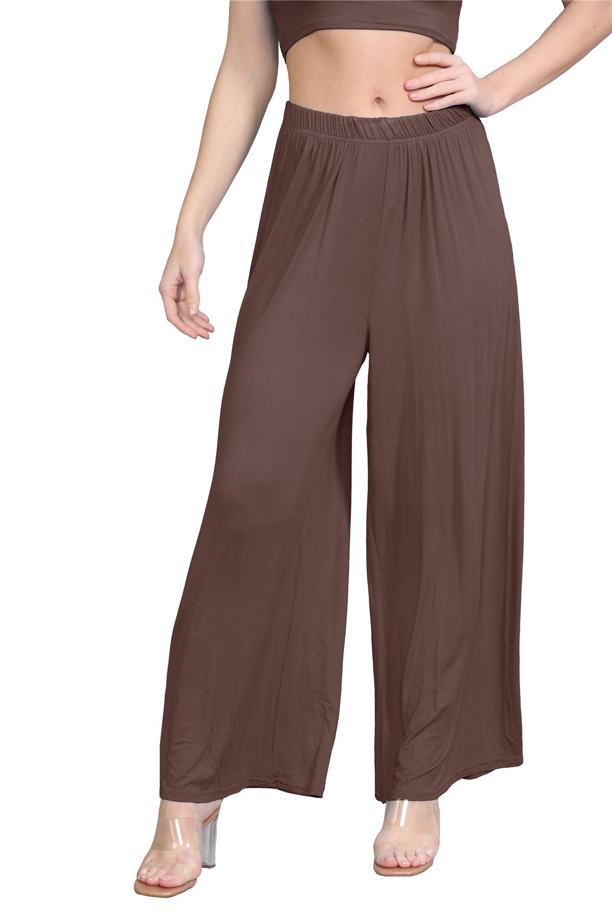 Womens Wide Leg Palazzo Ladies Plain Printed Baggy Casual Flared Summer Trousers