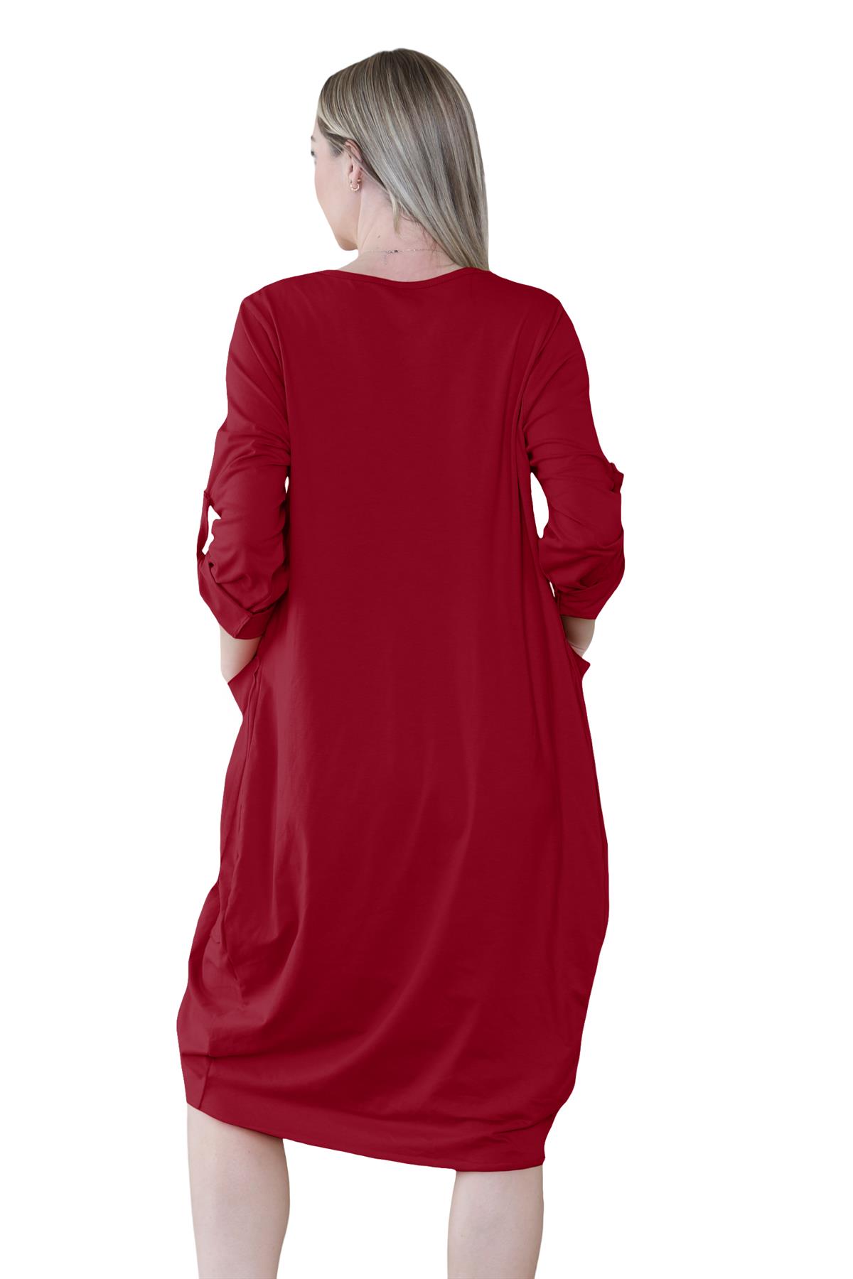 Vestido túnica italiana con mangas giratorias para damas Vestido Lagenlook Bolsillos lisos Vestido holgado - Imagen 42 de 45