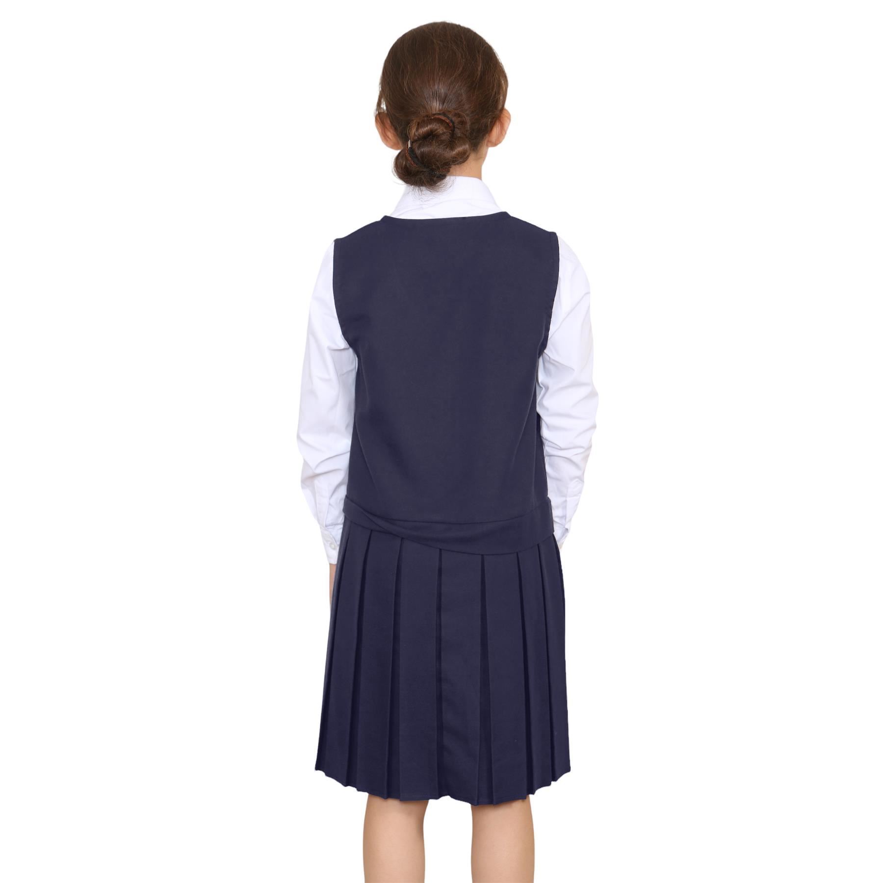 Niñas Delantal Vestido Caja Plisada Dos Botones Frontal Cremallera Uniforme Escolar Paquete de 2 - Imagen 19 de 23