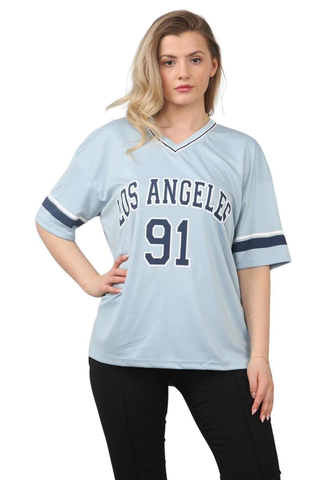 Camiseta de mujer de gran tamaño cuello en V LA 91 fútbol americano universitario holgada verano top - Imagen 37 de 50