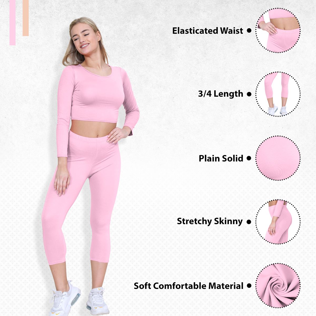 Womens 3/4 Leggings Workout Tight Plain Stretchy Cropped Capri Active Pants - Picture 134 of 186