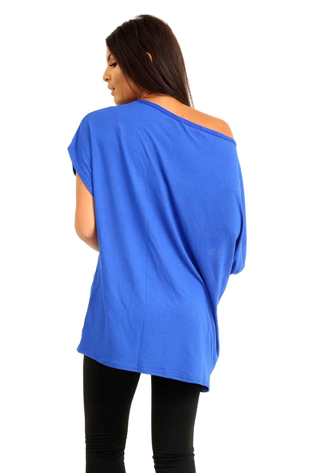 Schulterfreies Damen-T-Shirt Oberteil Fledermausärmel Oversize uni Freizeit Bardot Oberteil - Bild 144 von 225