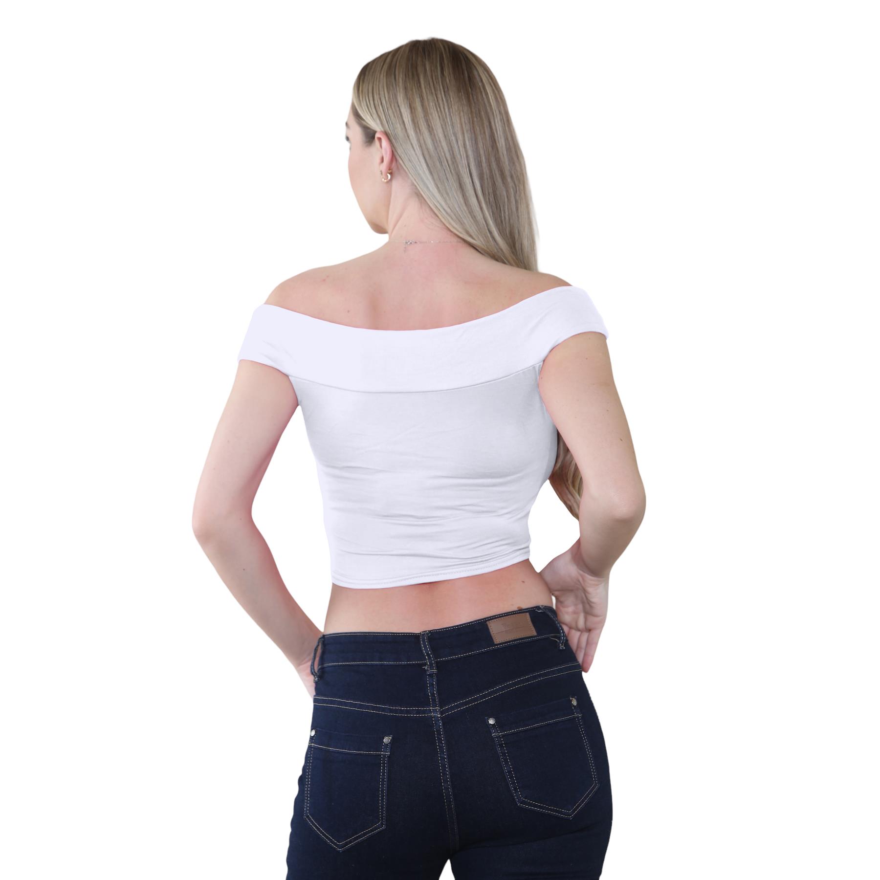Schulterfreies bauchfreies Damen-T-Shirt Bardot ärmellos schlicht Sommer Freizeit Party - Bild 67 von 71