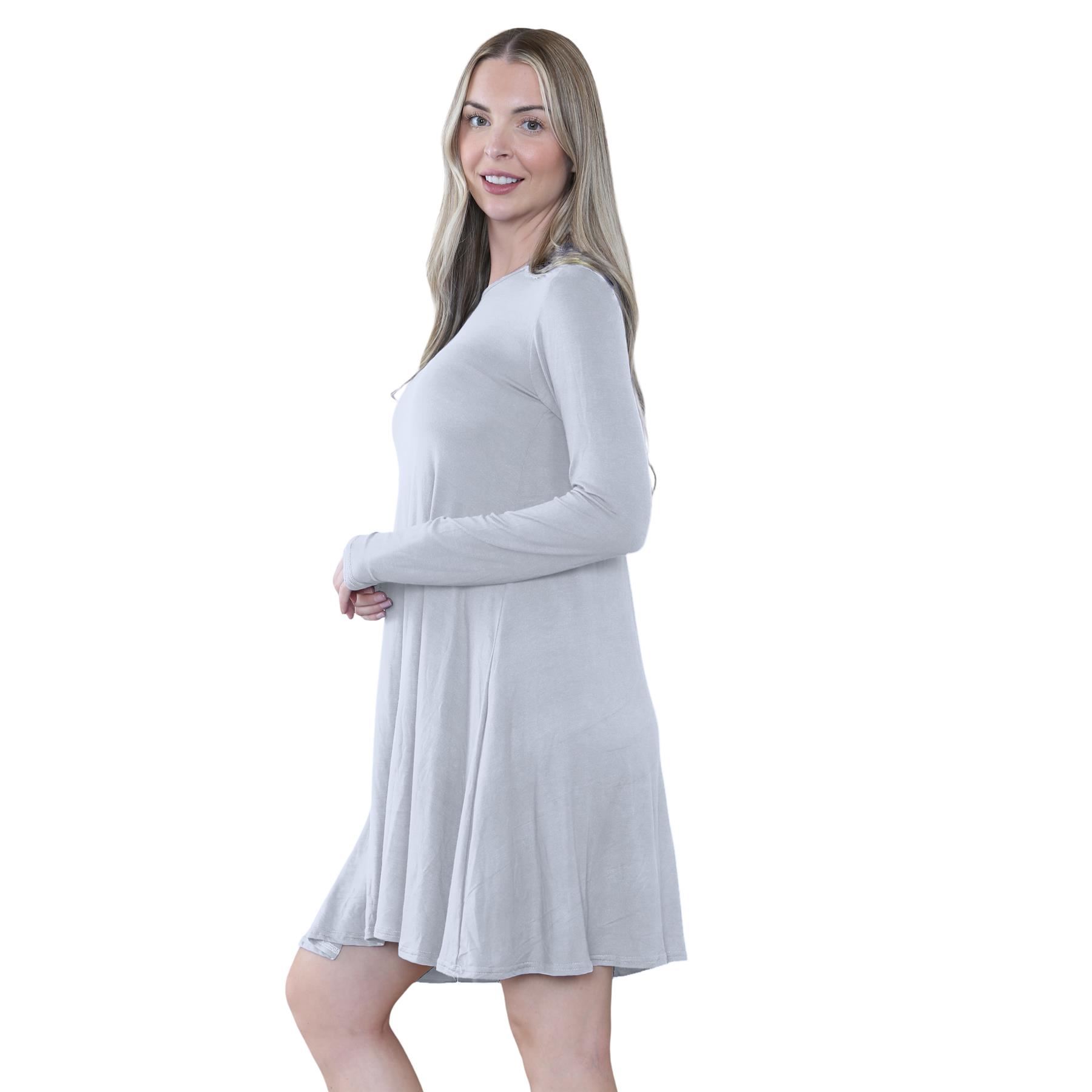 Damen Swing Kleid Uni Langarm Freizeit Ausgestellt A Linie Mini Oberteil Übergröße - Bild 34 von 100