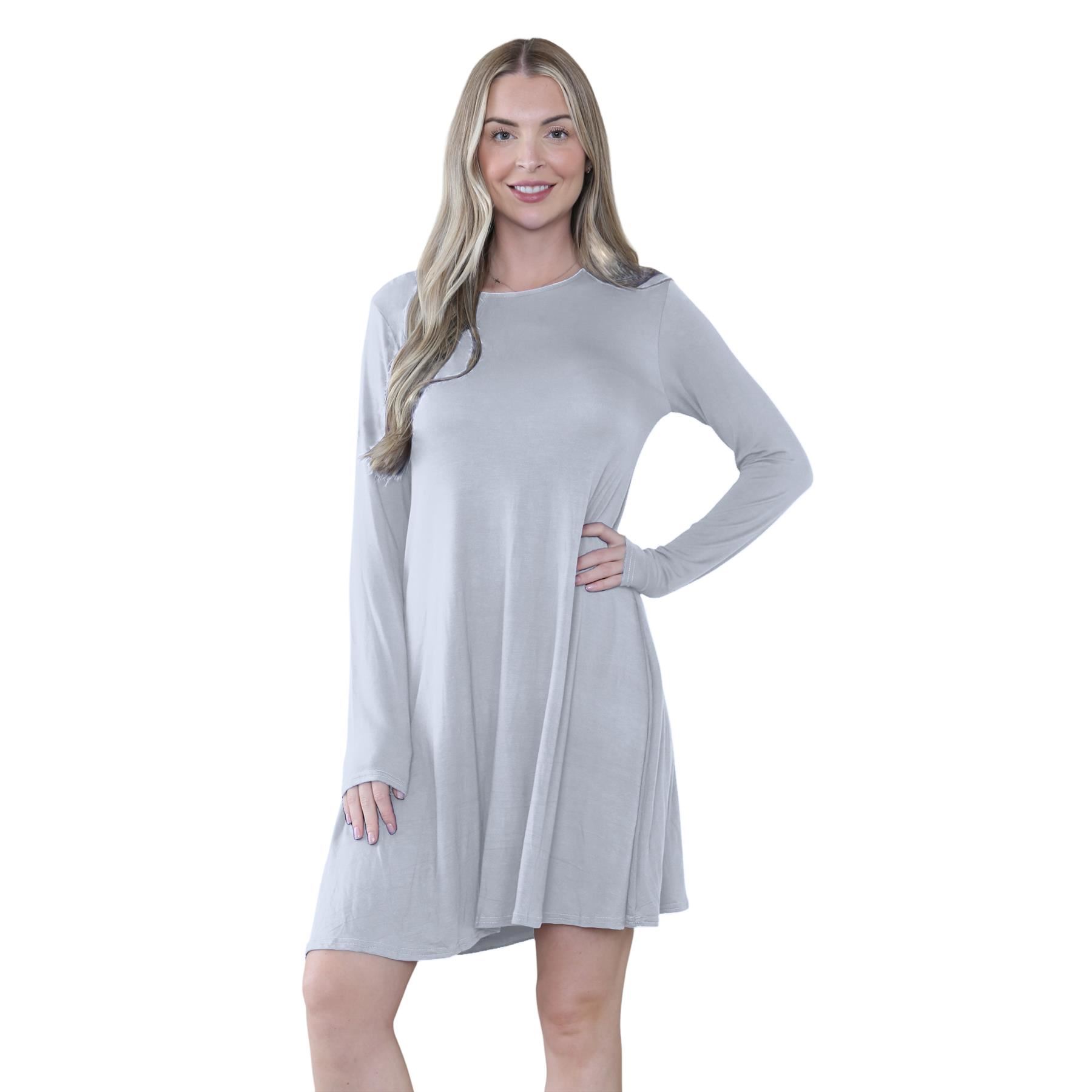 Damen Swing Kleid Uni Langarm Freizeit Ausgestellt A Linie Mini Oberteil Übergröße - Bild 33 von 100