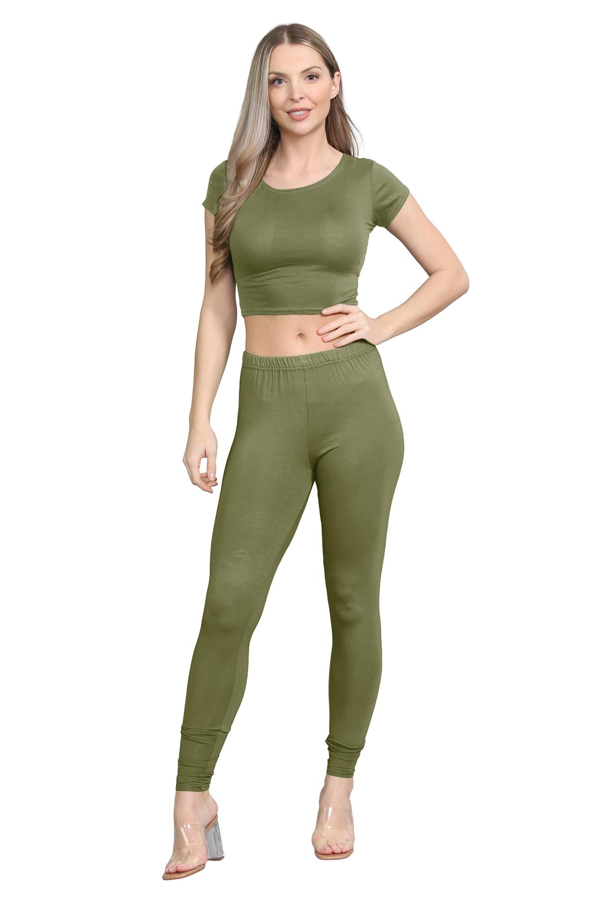 Damen Trainingsanzug Kurzarm Crop Top Sport Legging Workout Aktiv Lounge Set - Bild 58 von 148