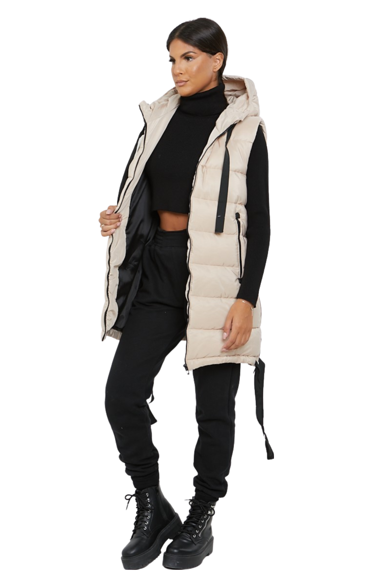 Damas Chaqueta larga acolchada con capucha chaleco acolchada calentador de cuerpo con cremallera - Imagen 35 de 42