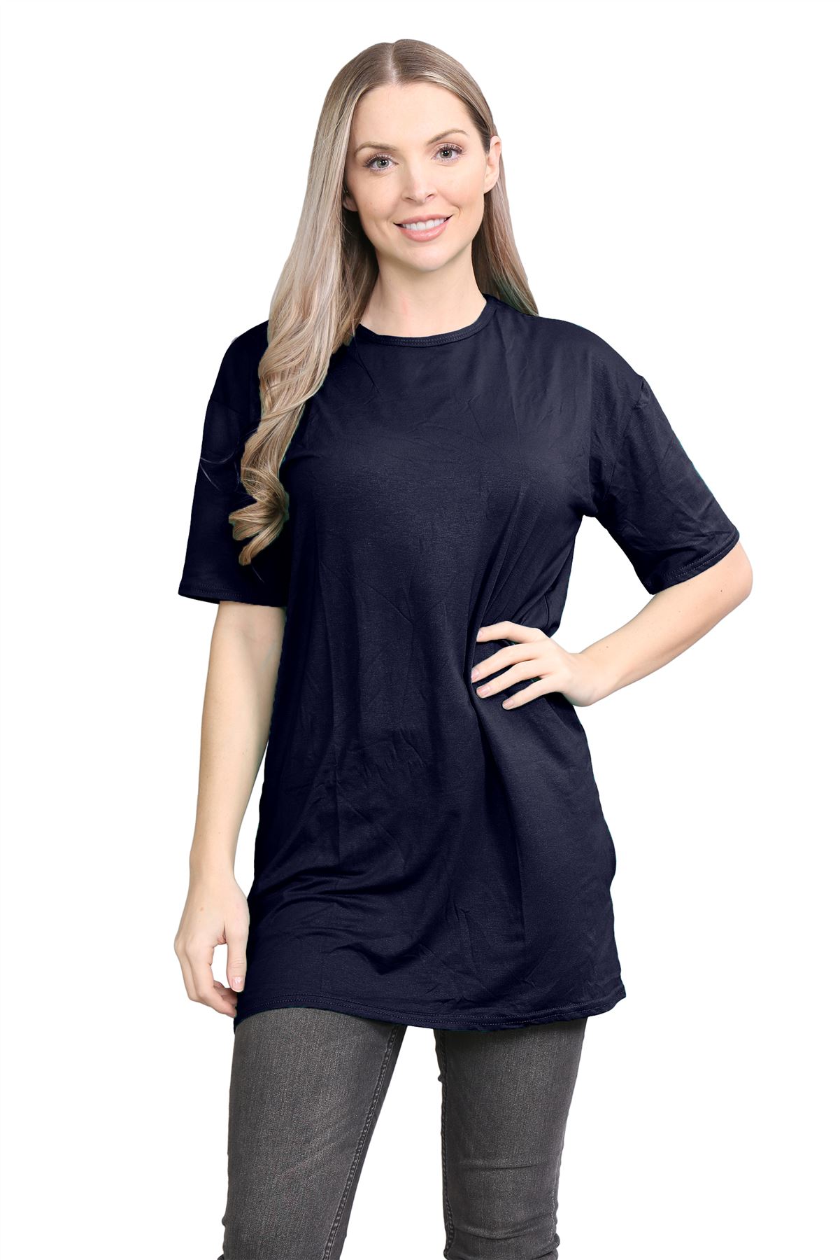 Womens Oversized T-Shirt Plain Baggy Short Sleeve Round Neck Basic Summer Top - Picture 14 of 44