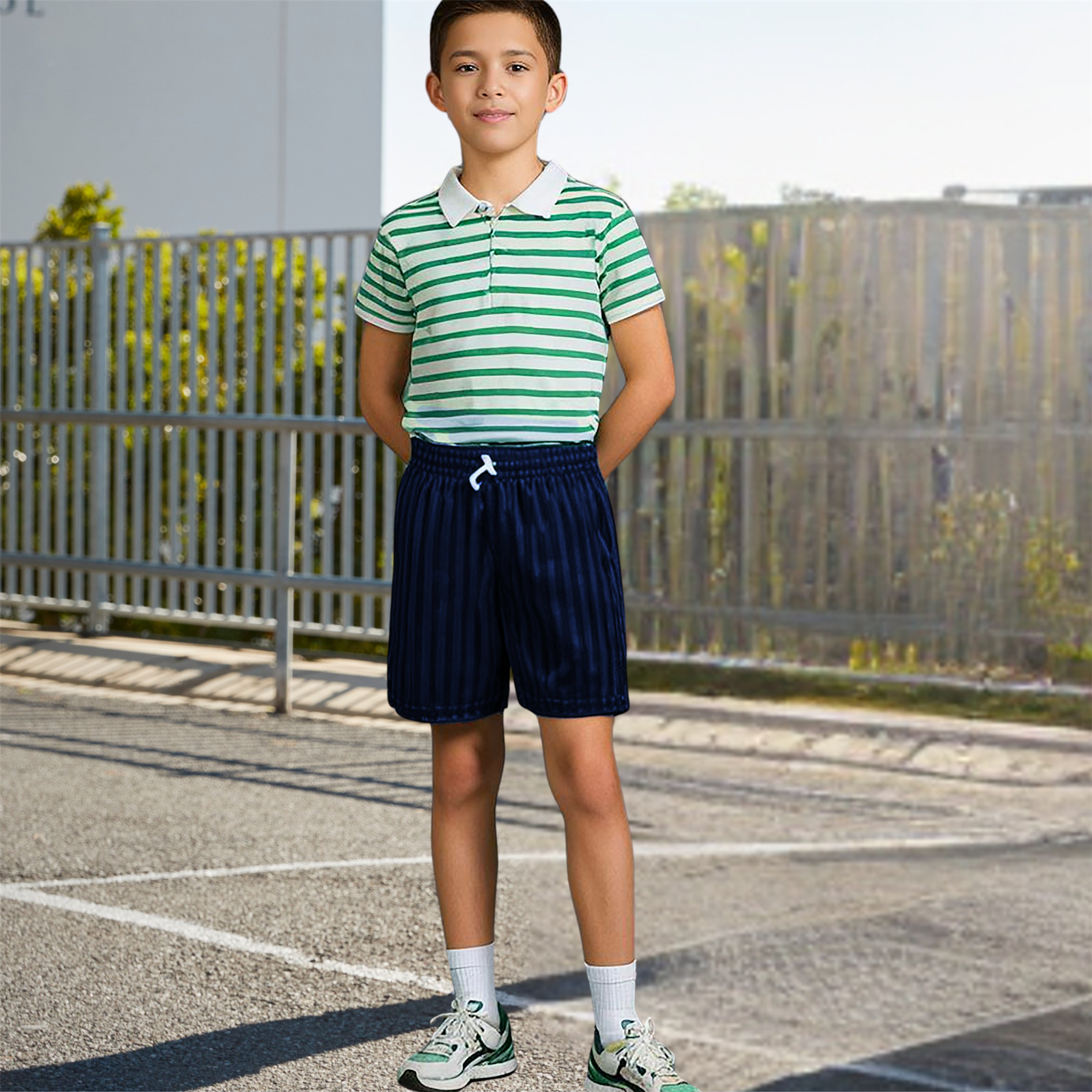 Niños Niñas PE Escuela Pantalones Cortos Uniforme Sombra Rayas Gimnasio Deportes Fútbol Paquete de 2 - Imagen 19 de 37