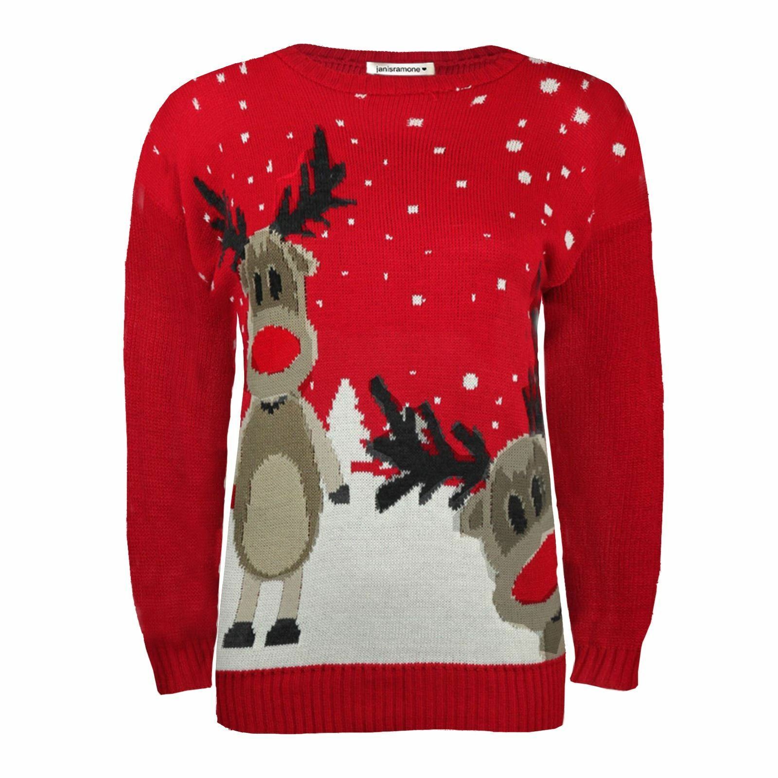 Christmas Reindeer Jumper Womens Knitted Funny Xmas Sweater Unisex Retro Jumpers - Picture 35 of 128