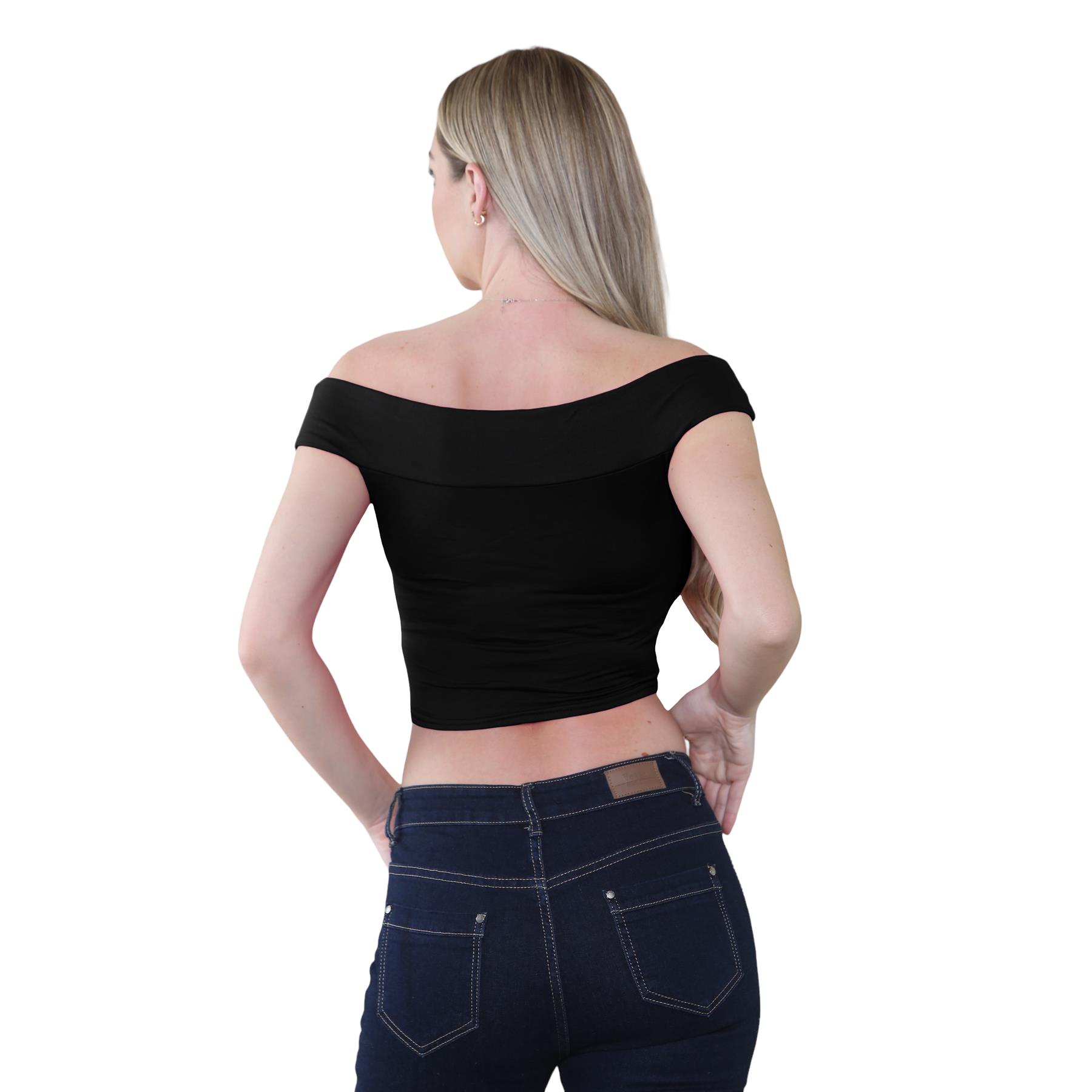 Schulterfreies bauchfreies Damen-T-Shirt Bardot ärmellos schlicht Sommer Freizeit Party - Bild 5 von 71