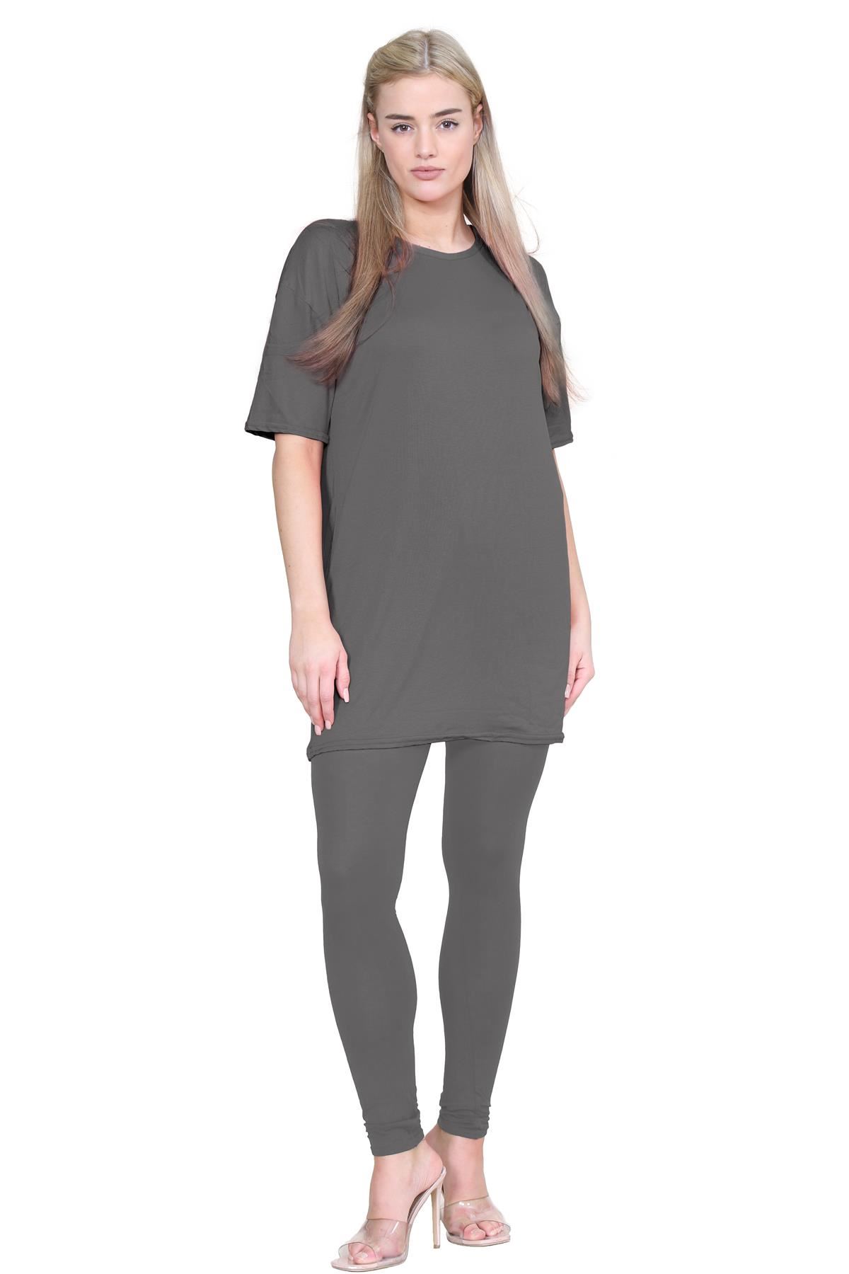 Damas Longline Suelto Camiseta Leggings Gimnasio Chándal Conjunto Coord 2 Piezas Ropa de Salón - Imagen 30 de 155